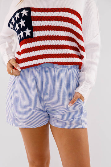 Very Fitting Shorts-Blue Stripe