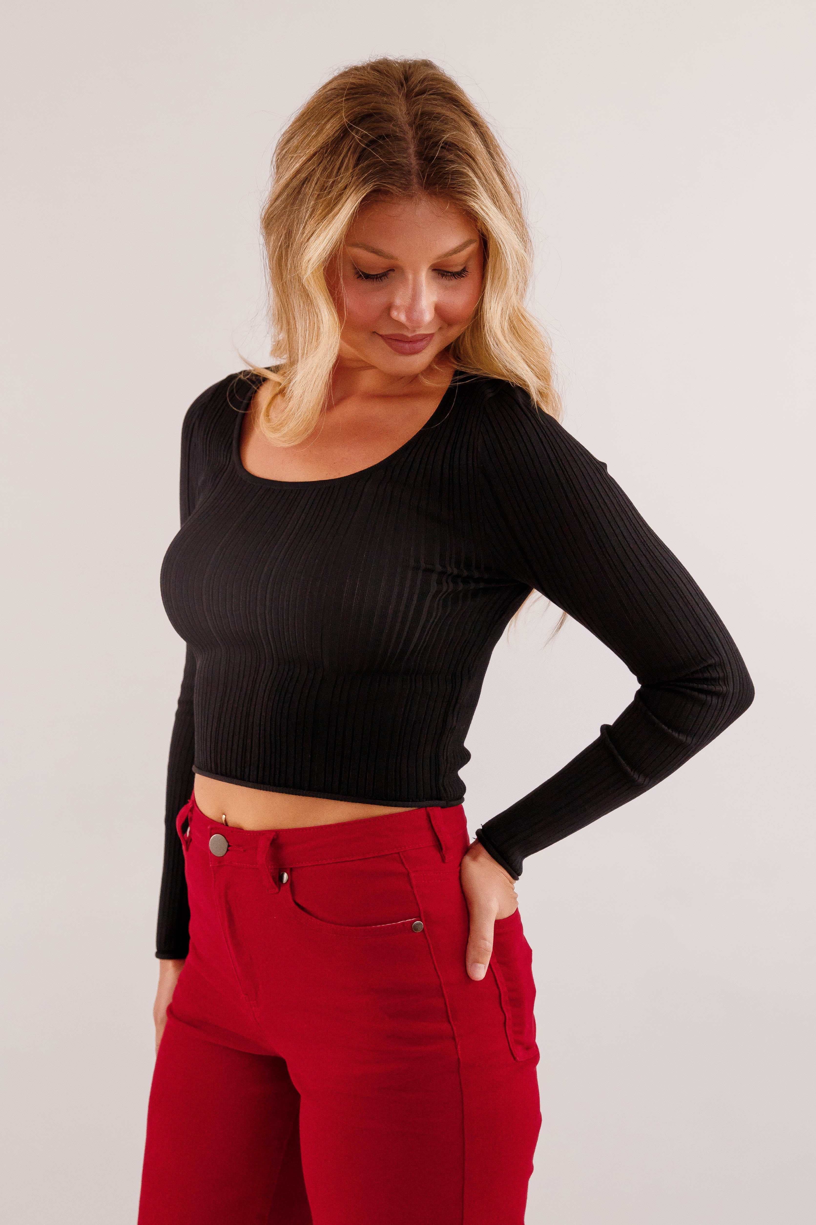 Sweet Sentiments Ribbed Top-Black