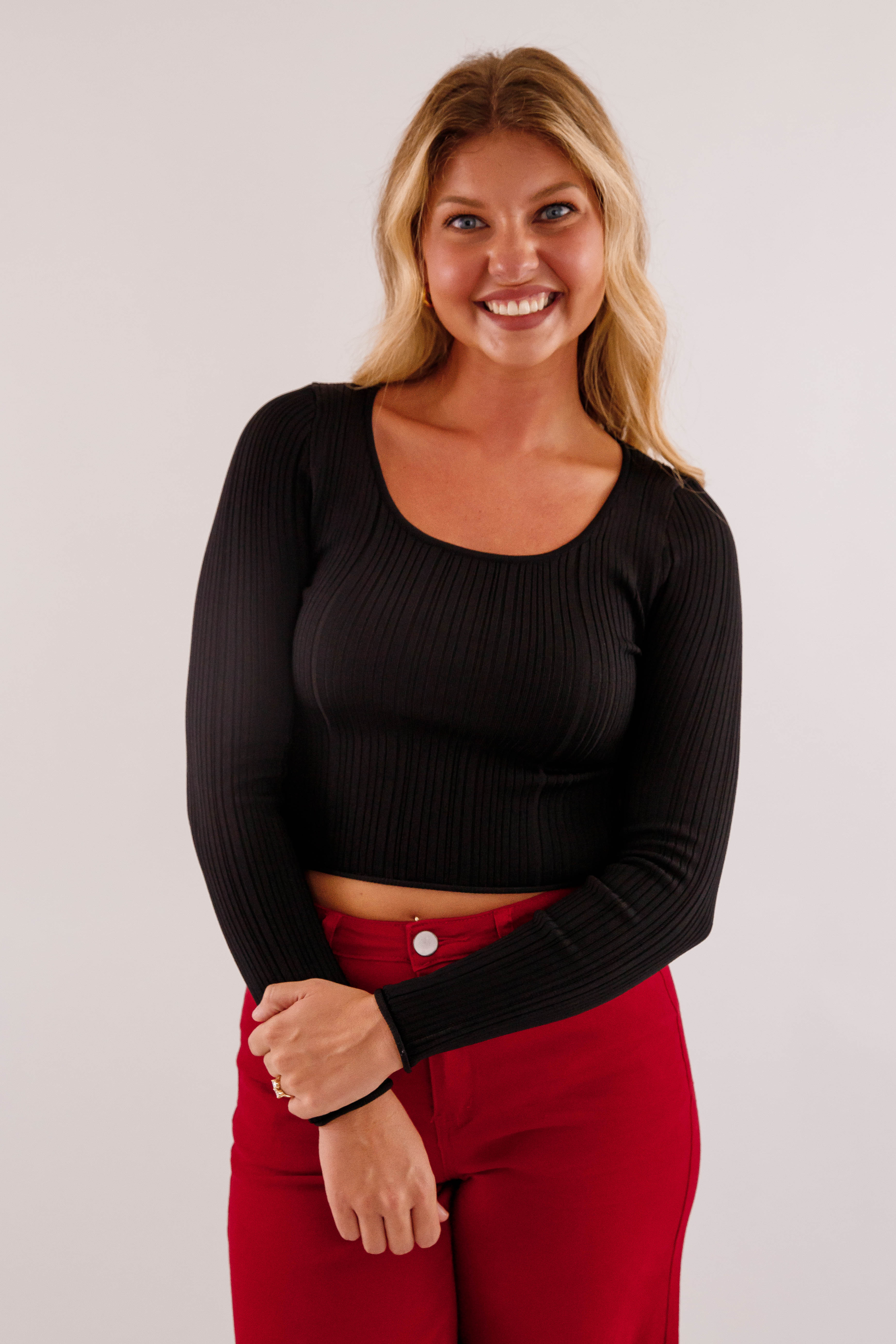 Sweet Sentiments Ribbed Top-Black