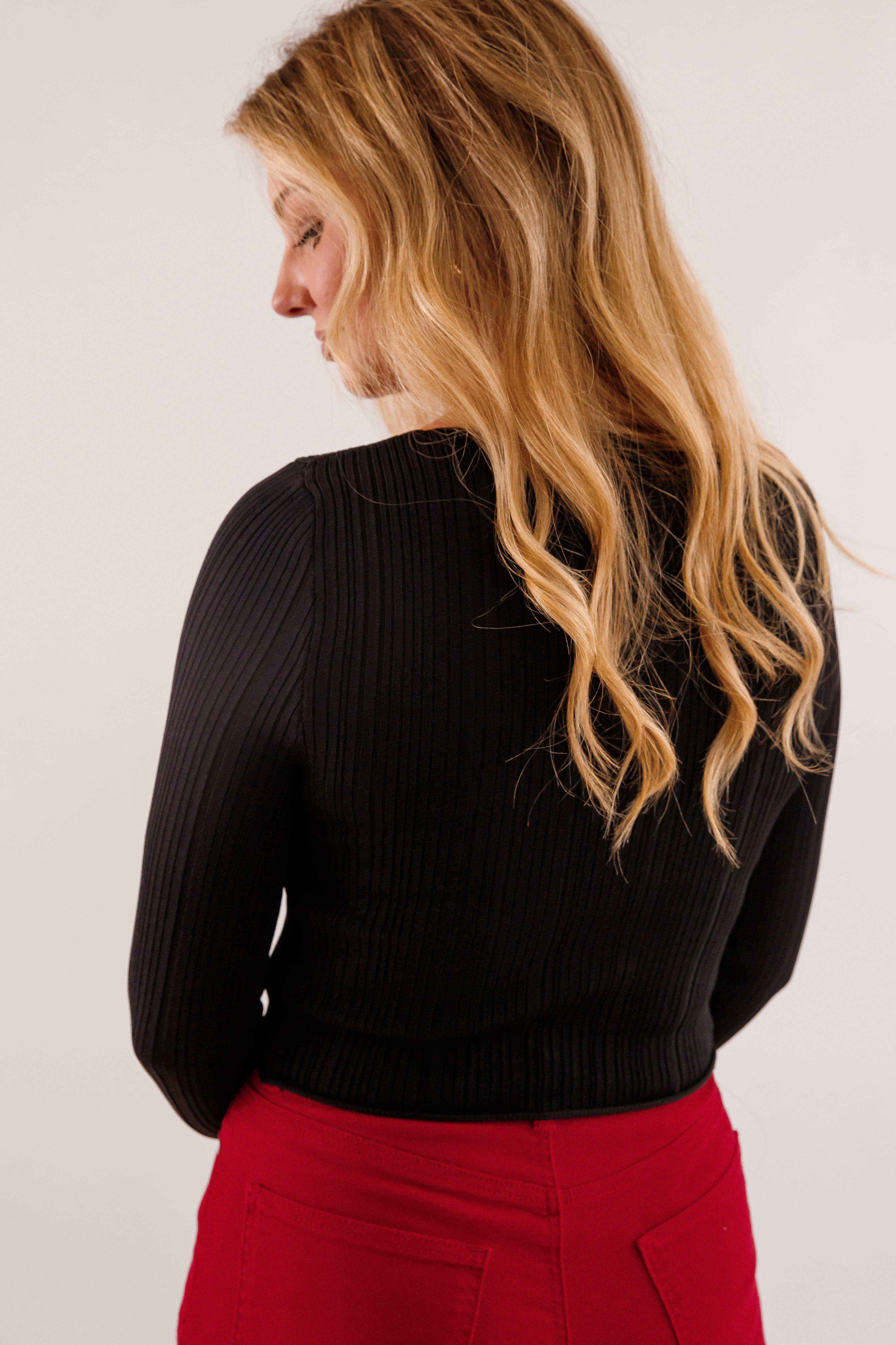 Sweet Sentiments Ribbed Top-Black
