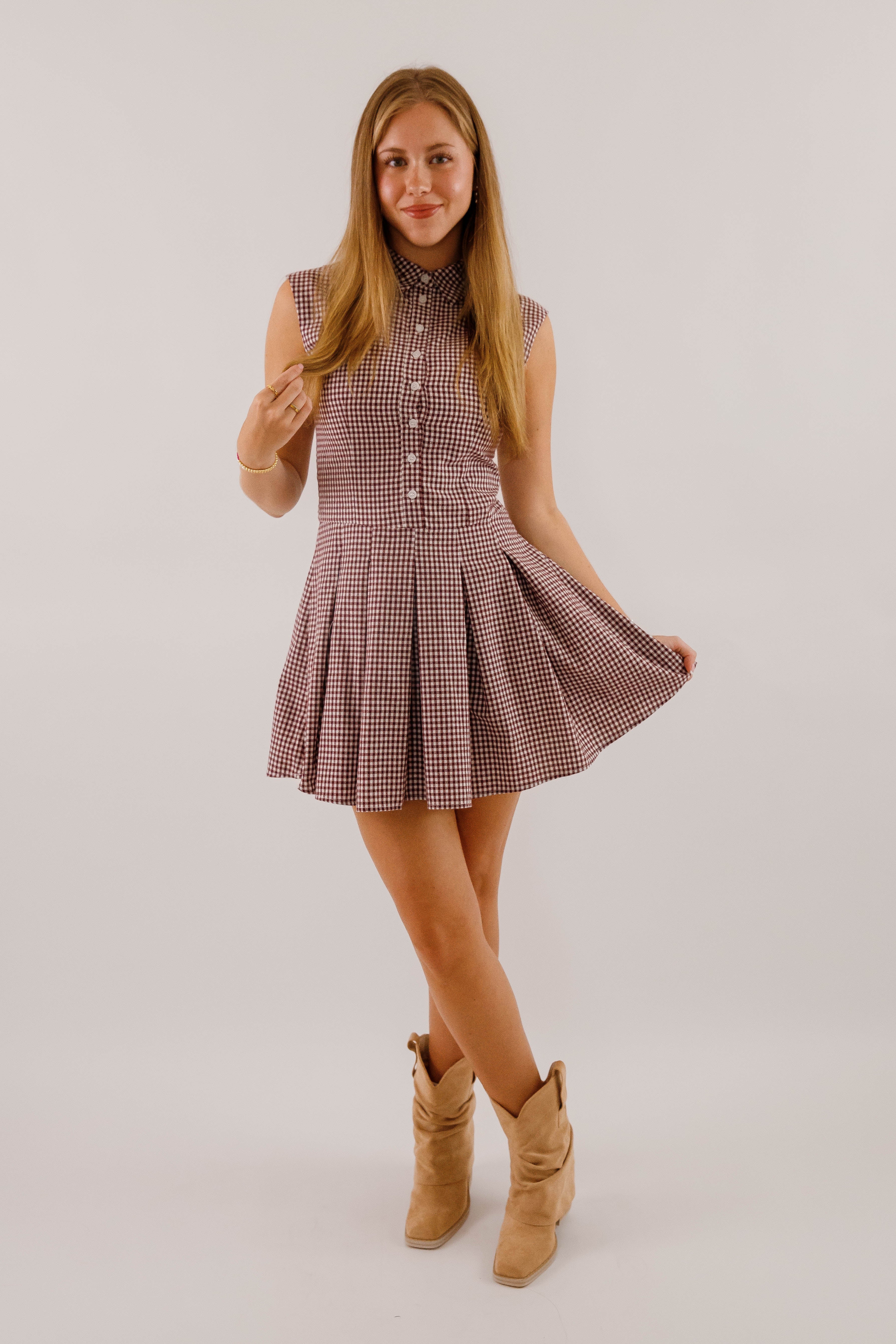Not In My Nature Dress-Maroon Gingham