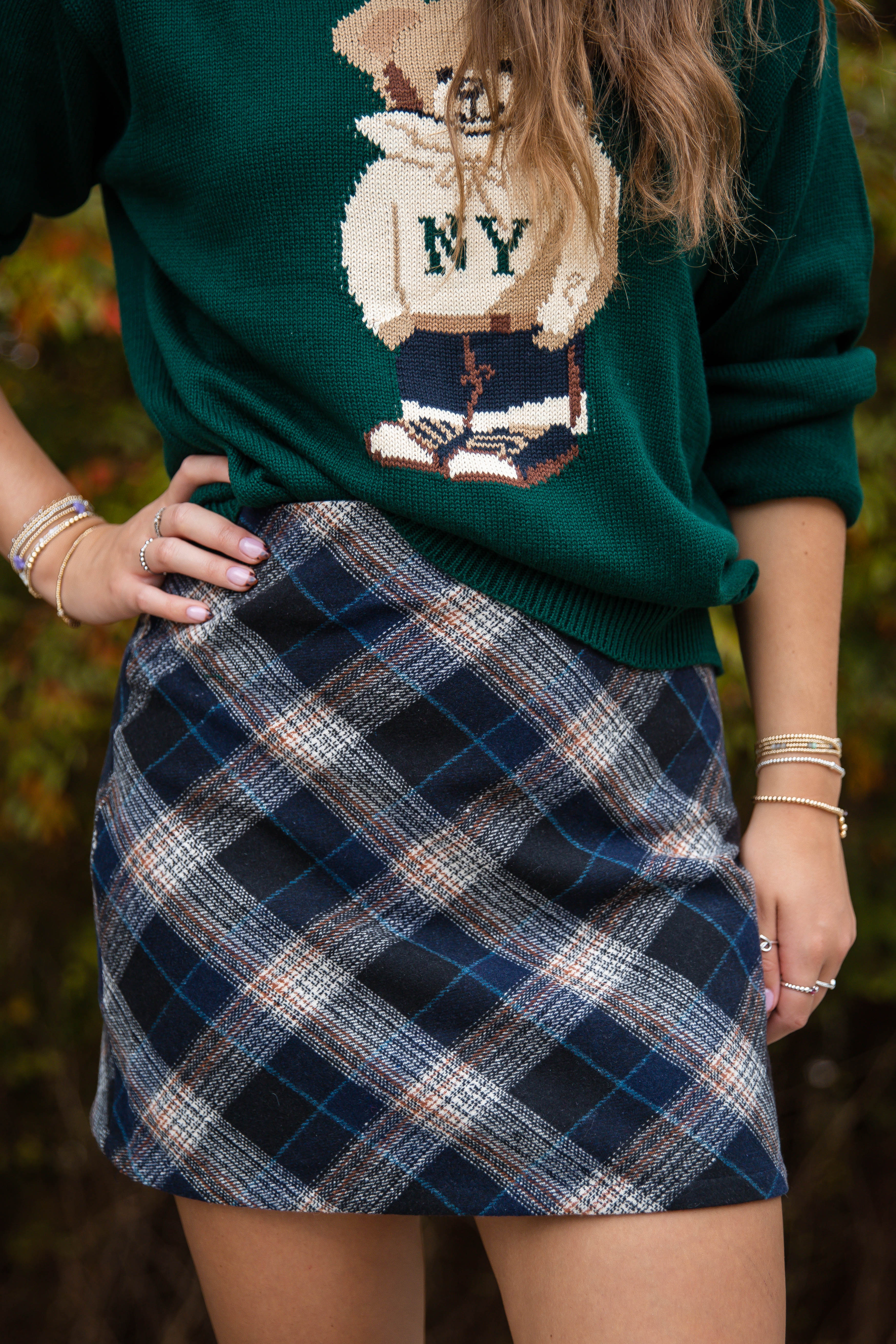 Meet Me At The Steps Skirt-Navy Plaid