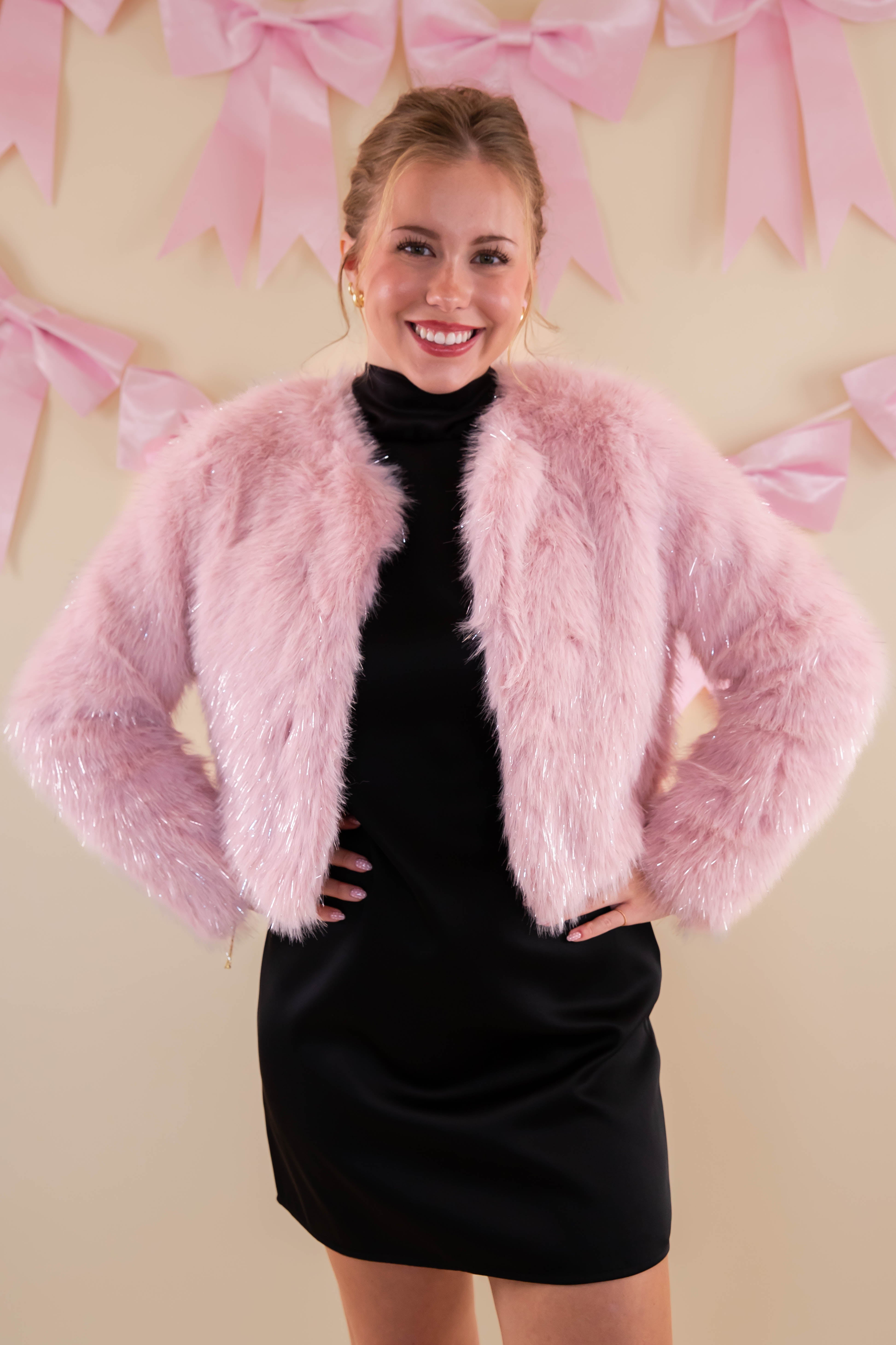 Granting Wishes Tinsel Fur Jacket-Blush