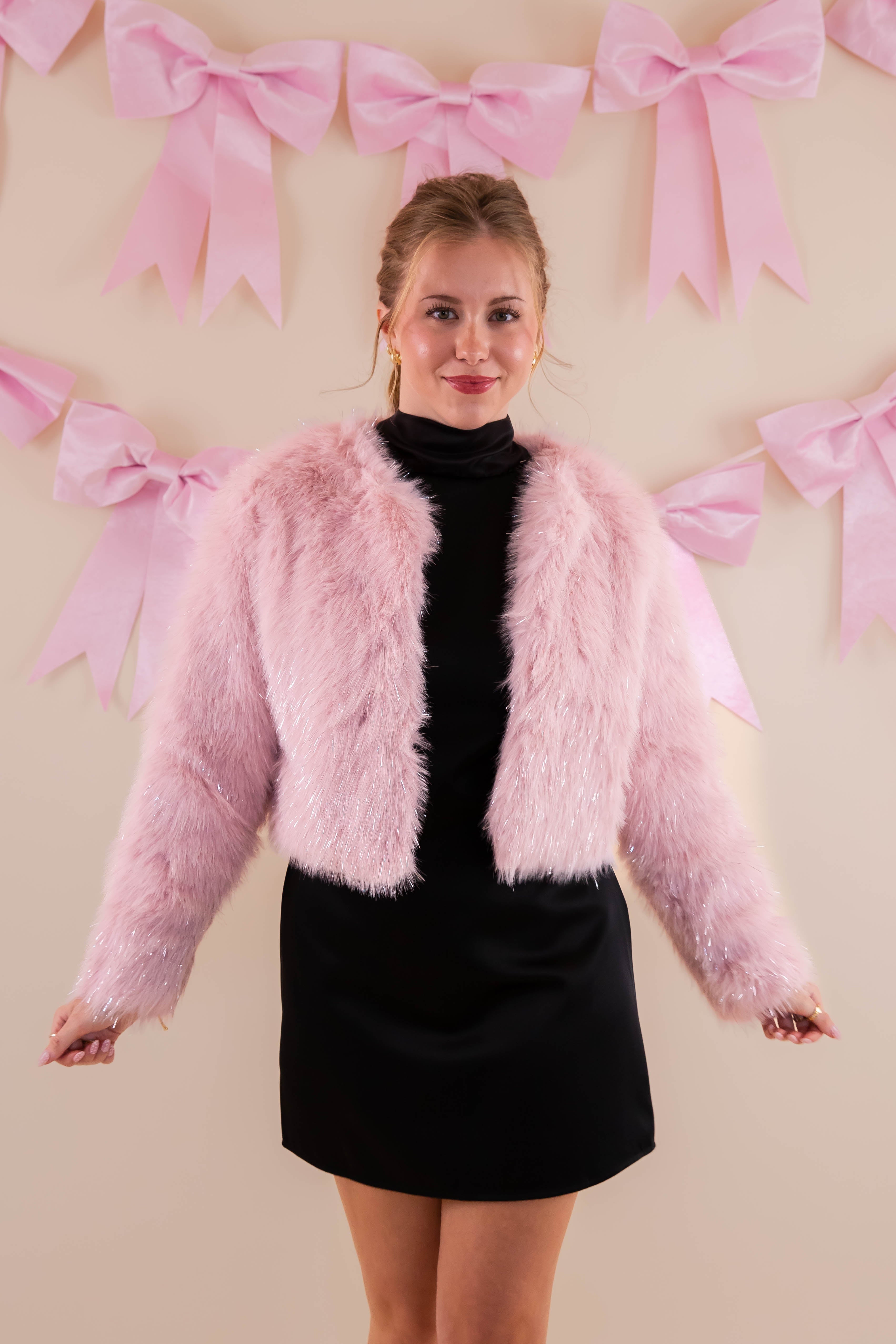 Granting Wishes Tinsel Fur Jacket-Blush