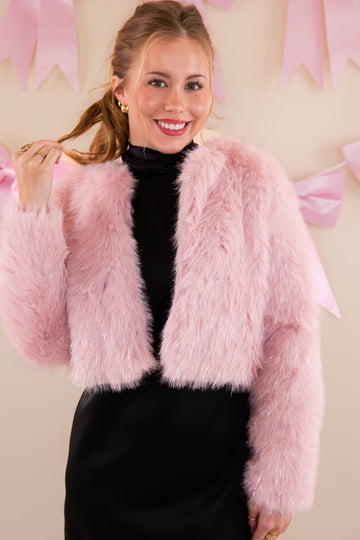 Granting Wishes Tinsel Fur Jacket-Blush