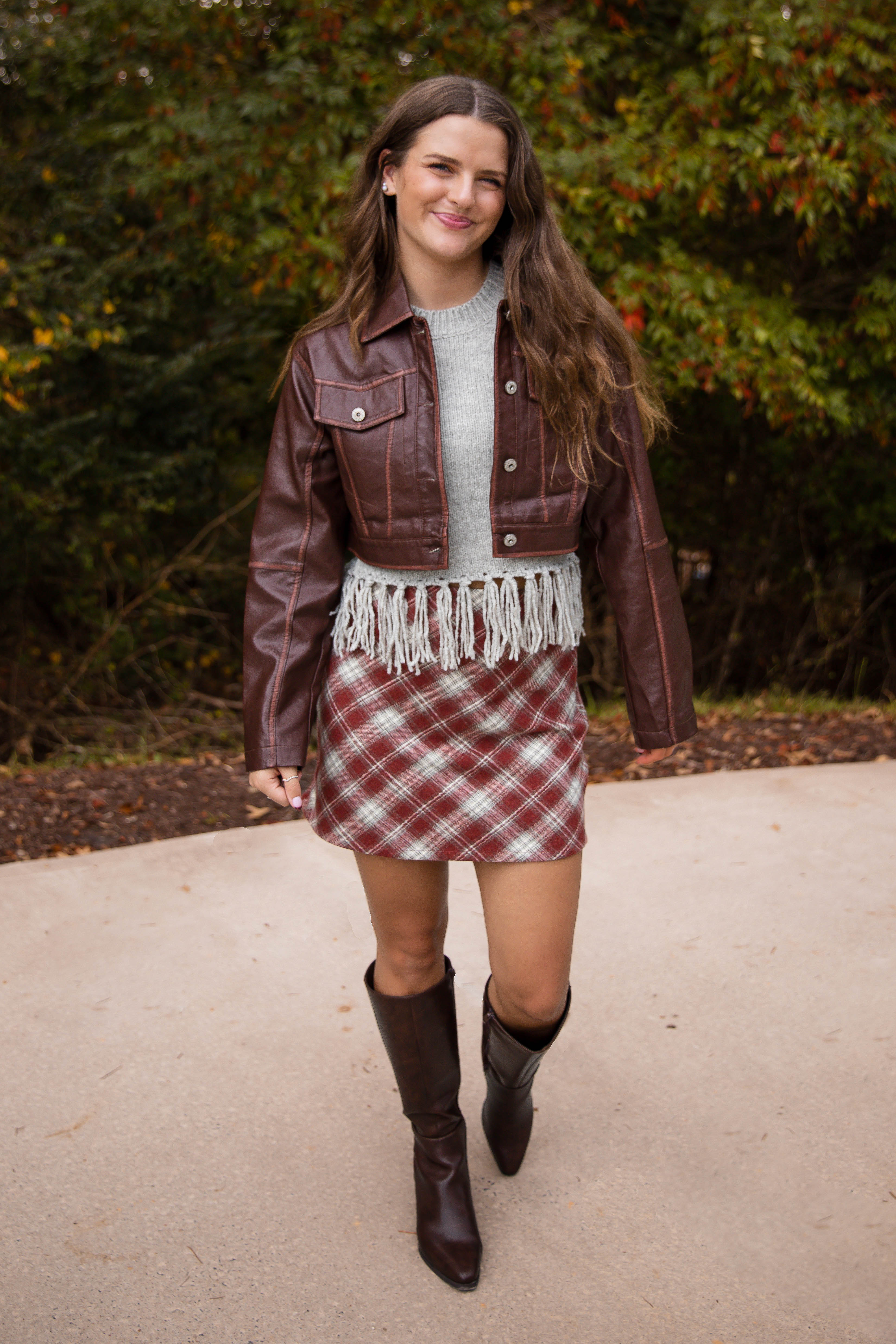 Meet Me At The Steps Skirt-Maroon Plaid