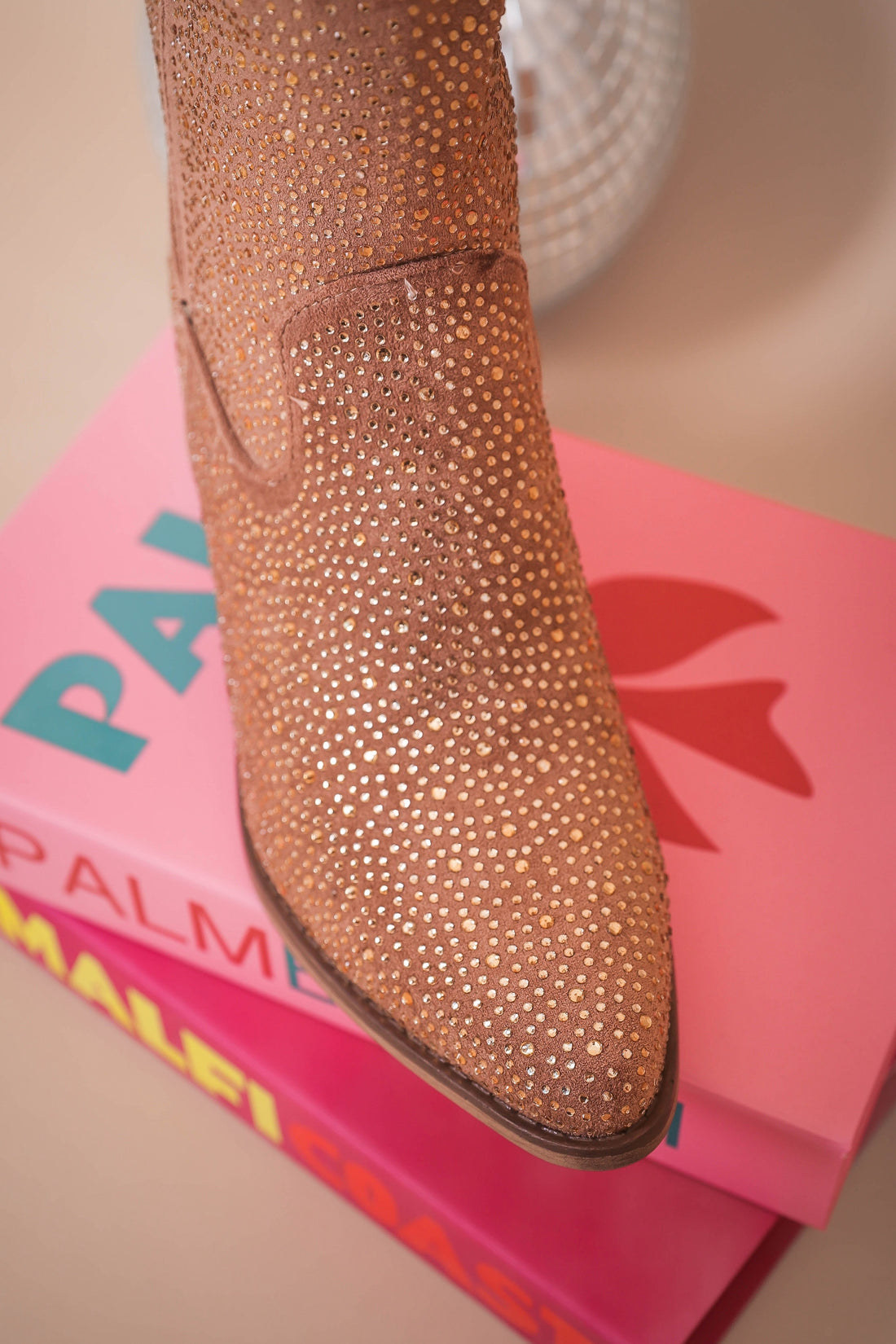 Dolly Rhinestone Western Boots-Taupe