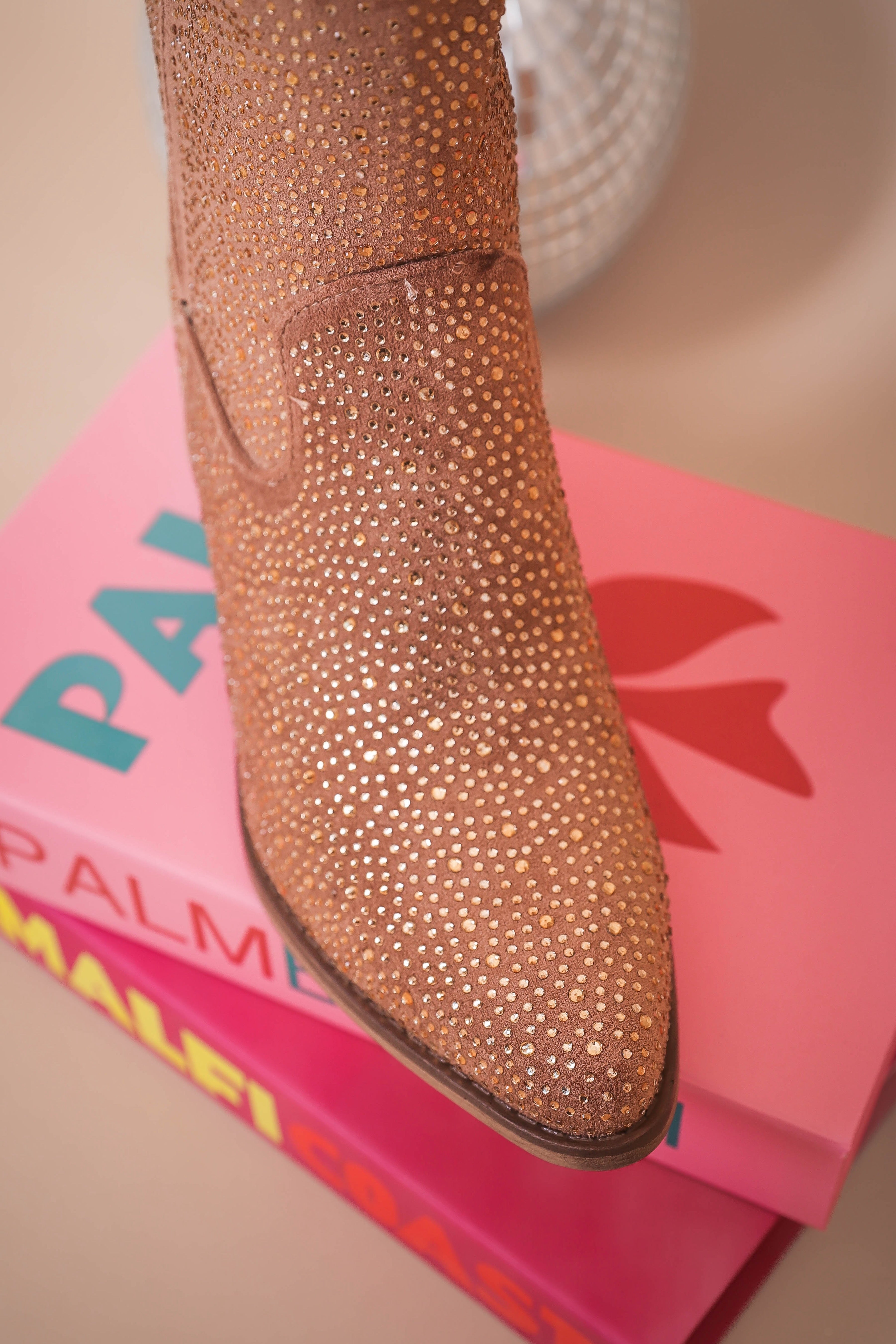 Dolly Rhinestone Western Boots-Taupe