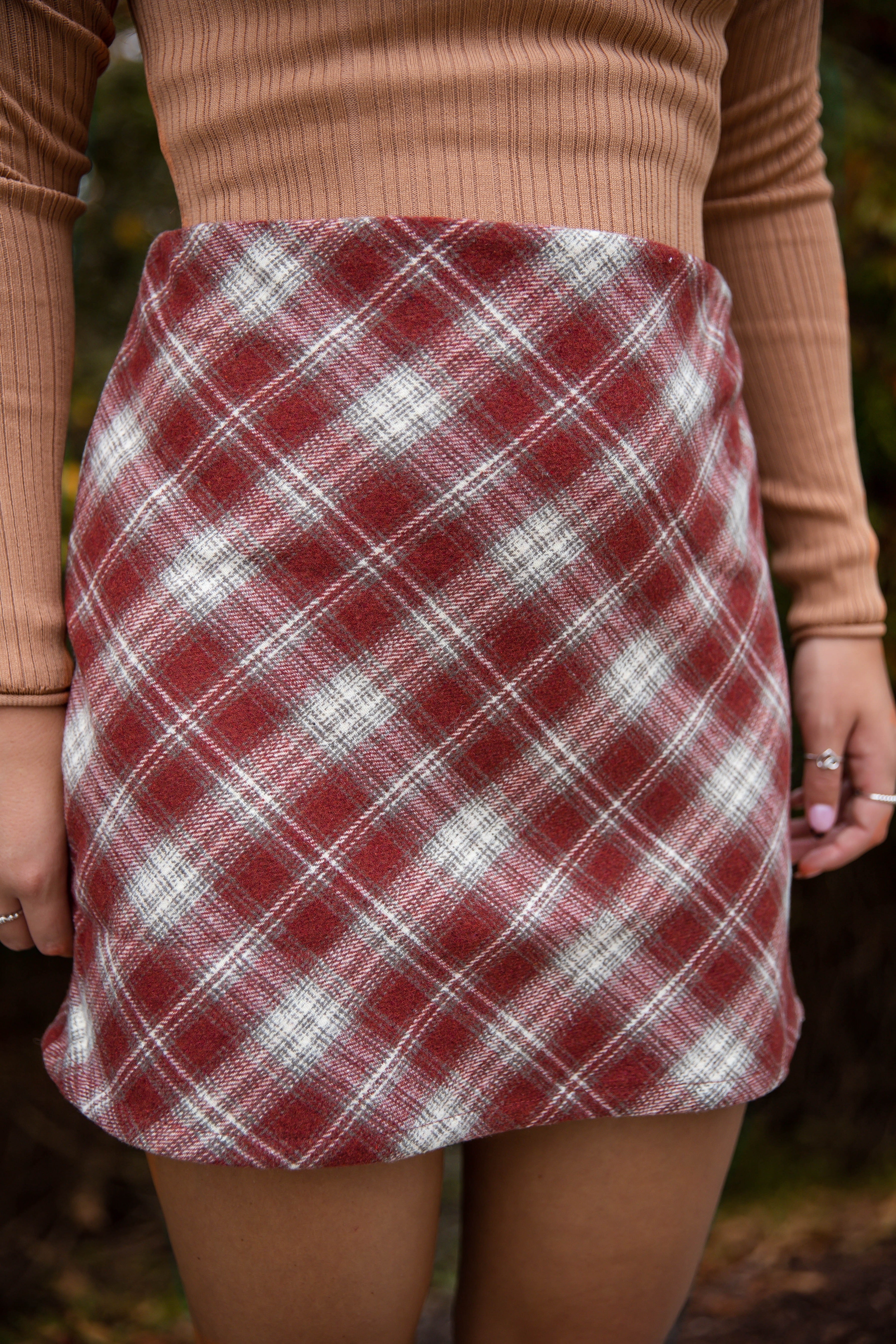 Meet Me At The Steps Skirt-Maroon Plaid