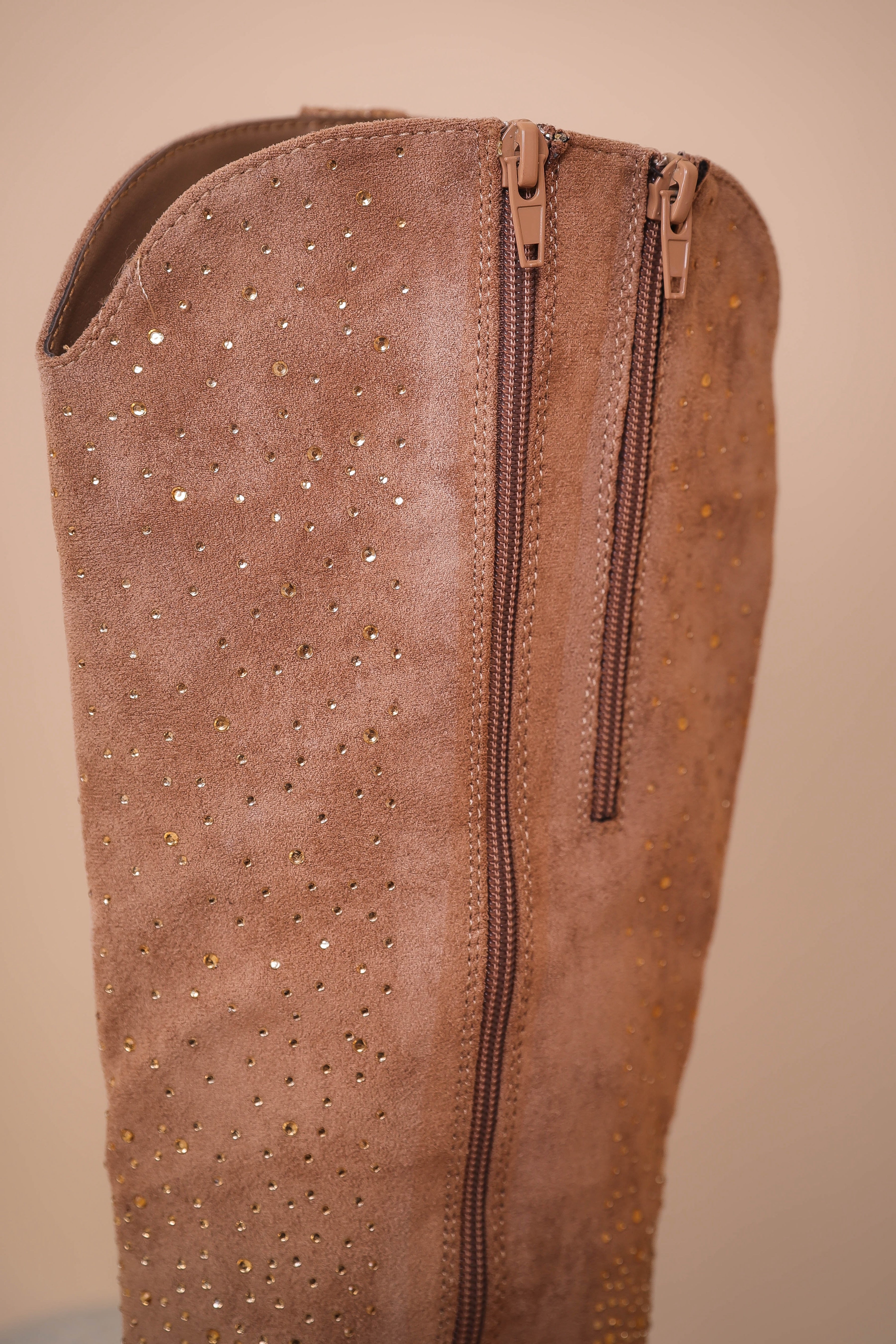 Dolly Rhinestone Western Boots-Taupe