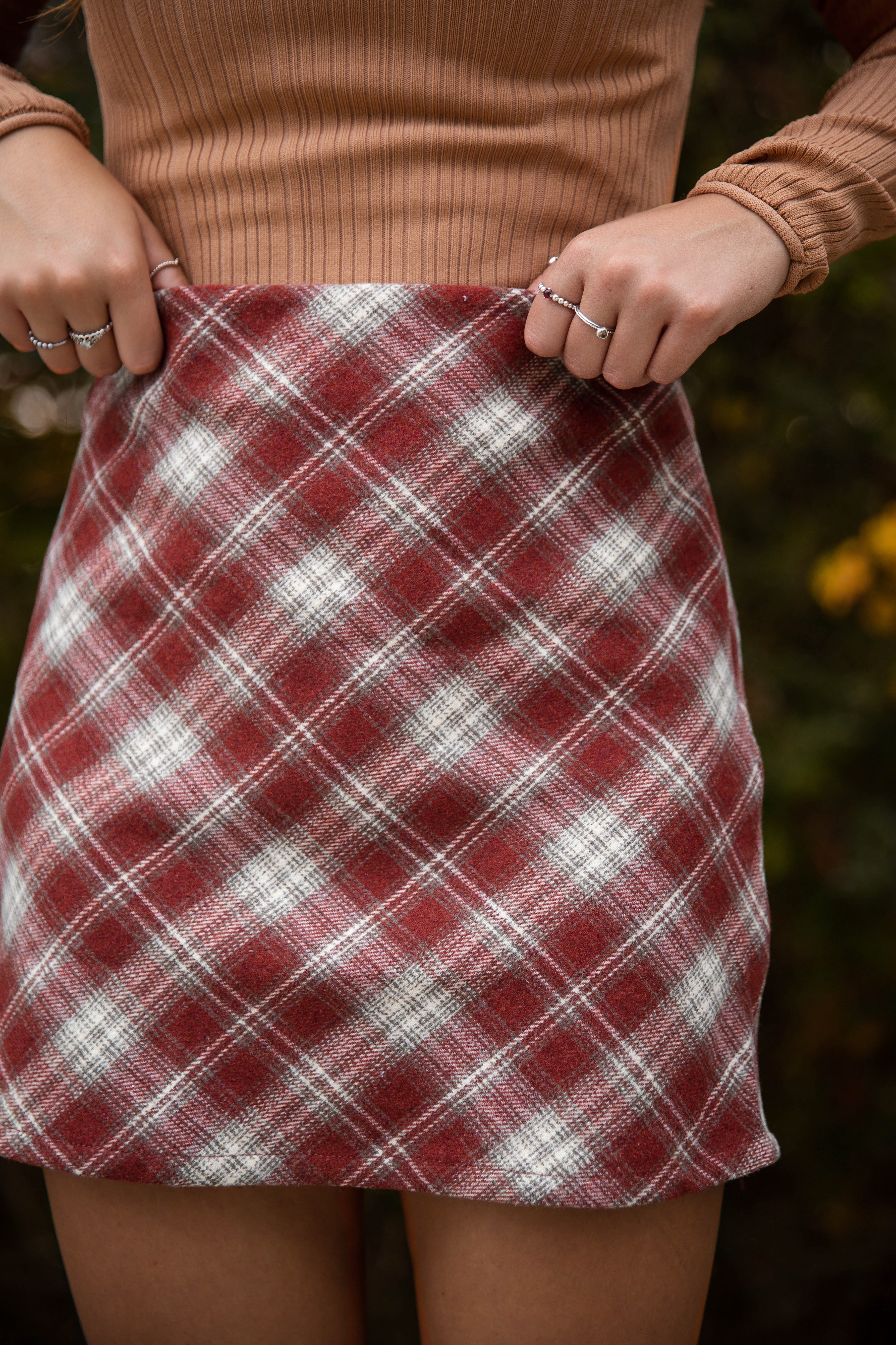 Meet Me At The Steps Skirt-Maroon Plaid