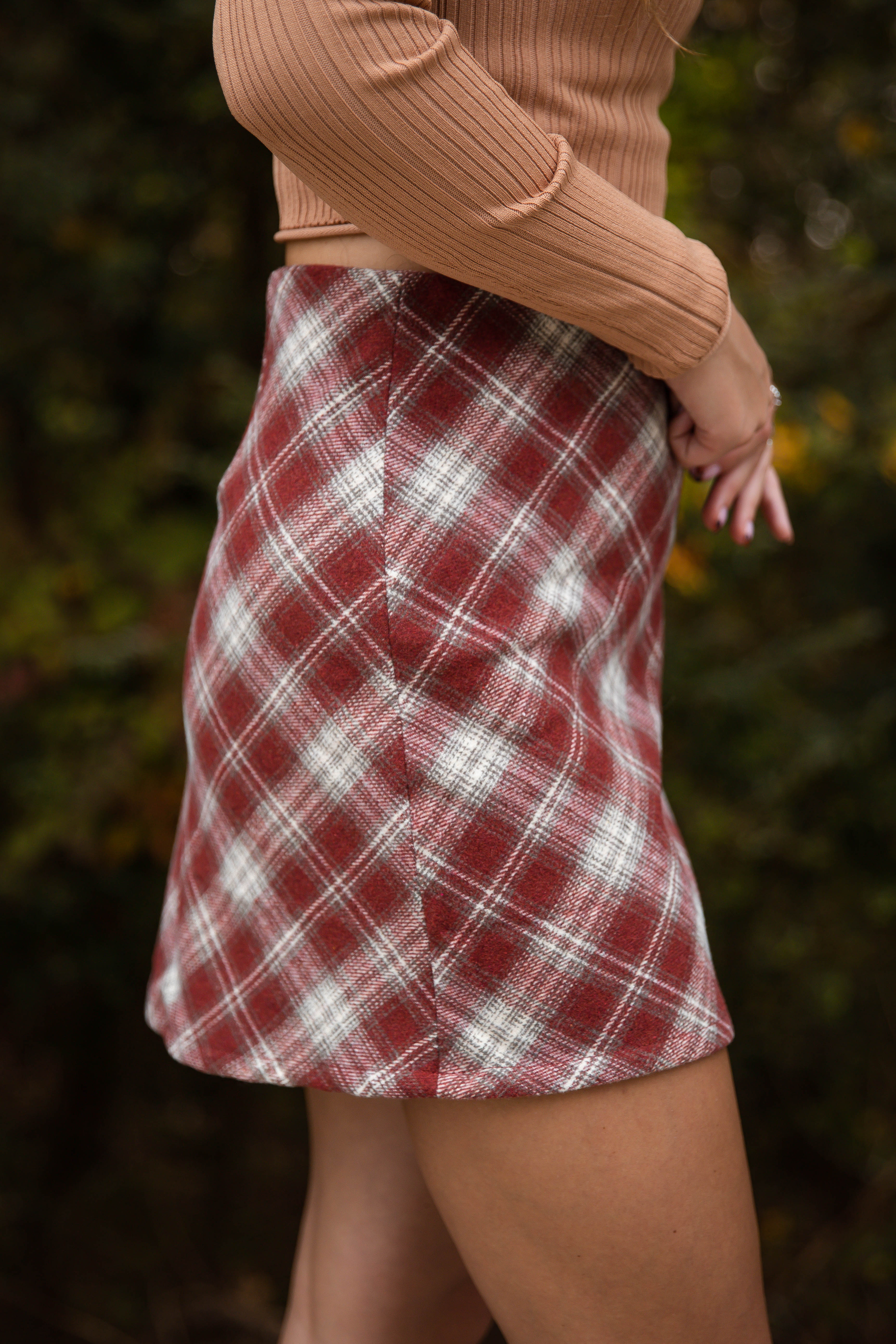 Meet Me At The Steps Skirt-Maroon Plaid