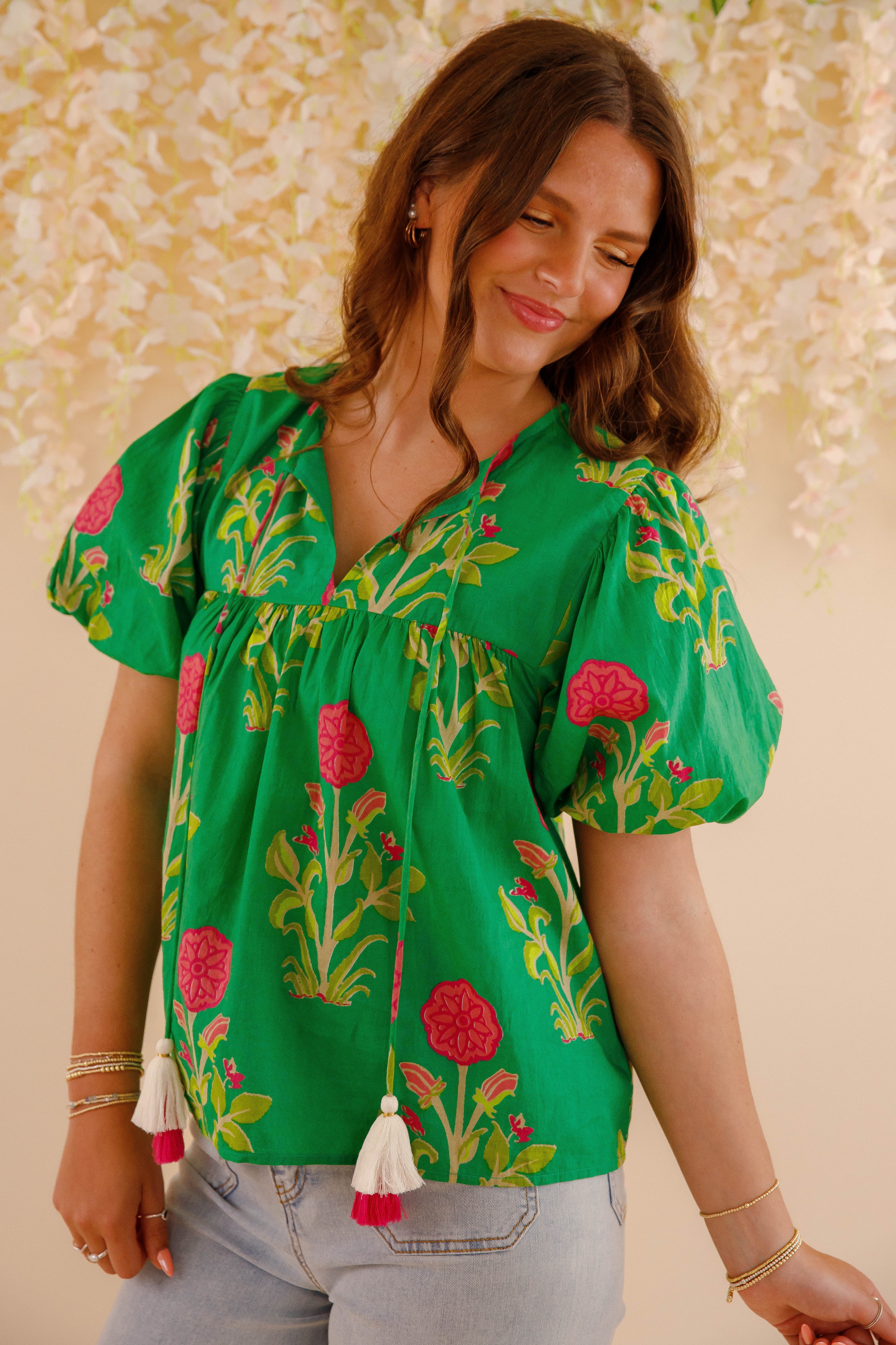 On The Move Blouse-Green