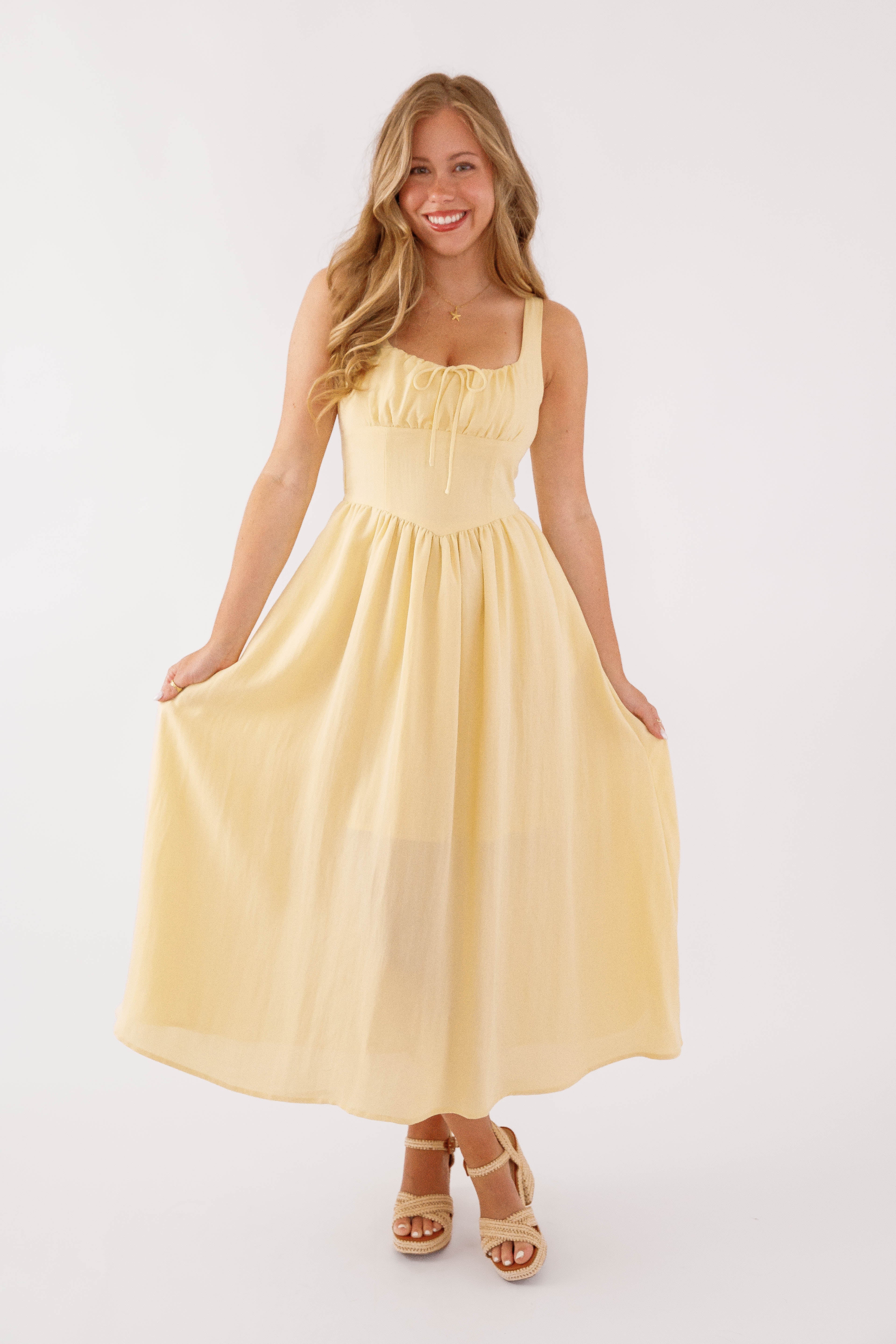 Noticing A Pattern Midi Dress-Yellow