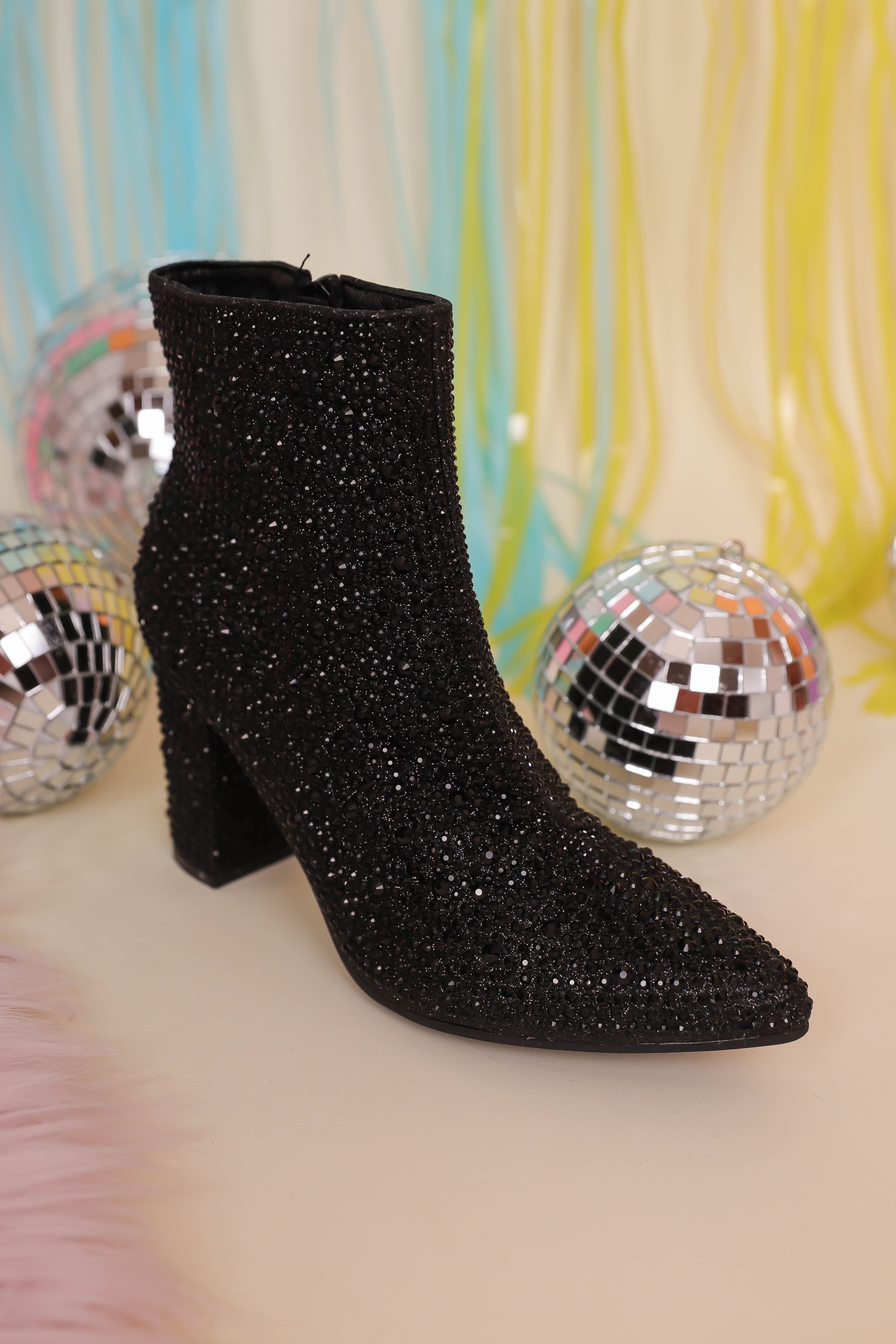 Garcelle Rhinestone Booties-Black