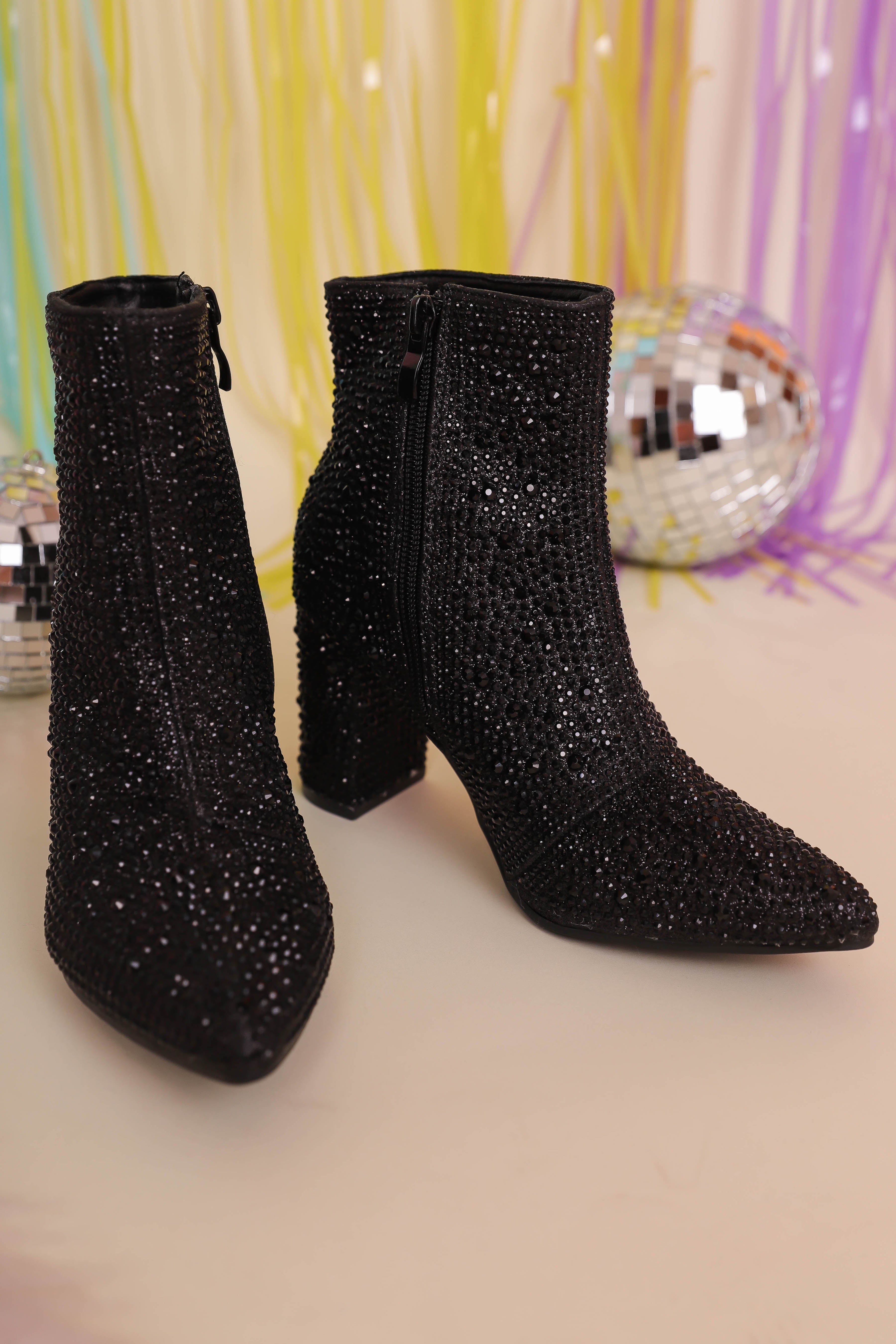 Garcelle Rhinestone Booties-Black
