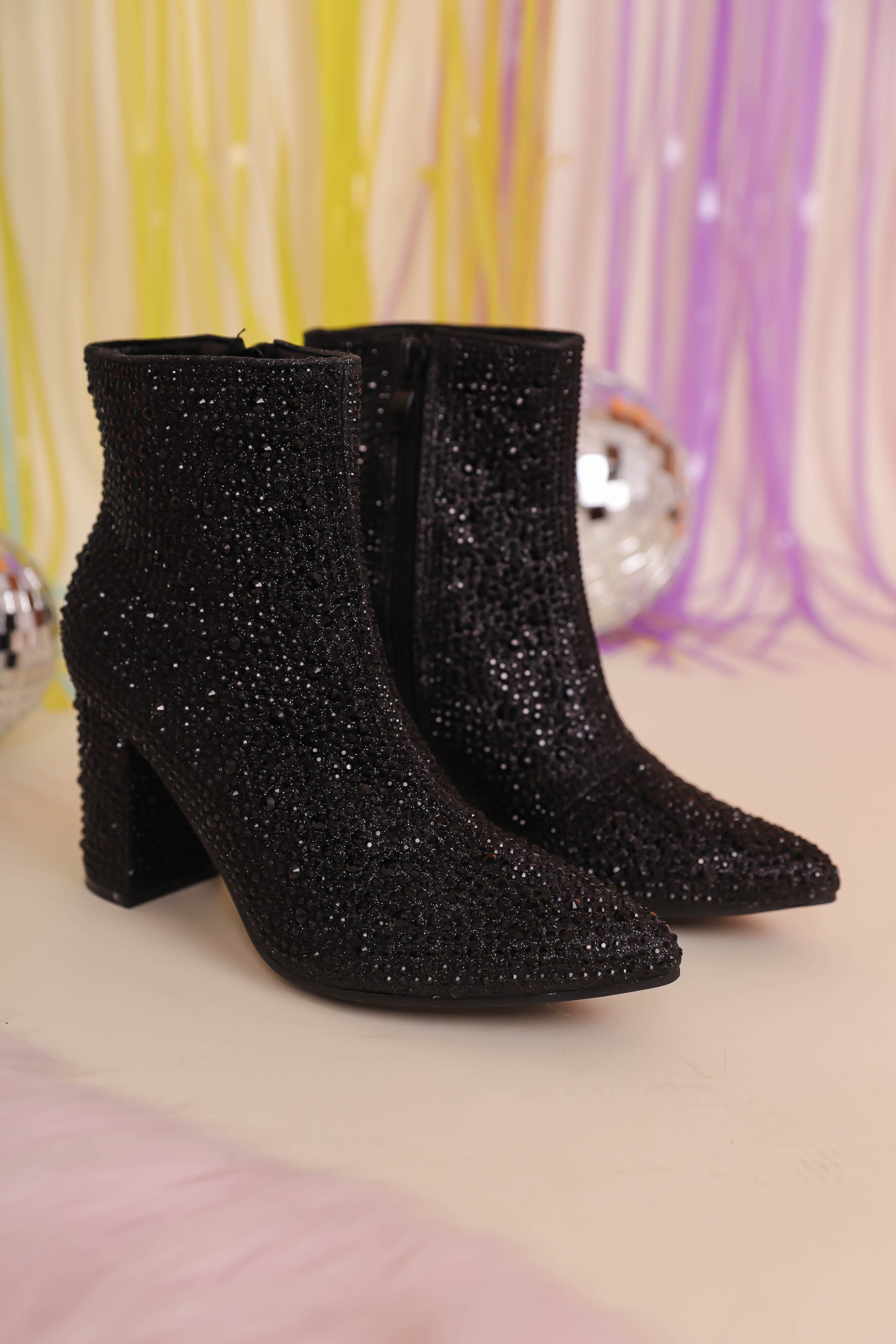 Garcelle Rhinestone Booties-Black