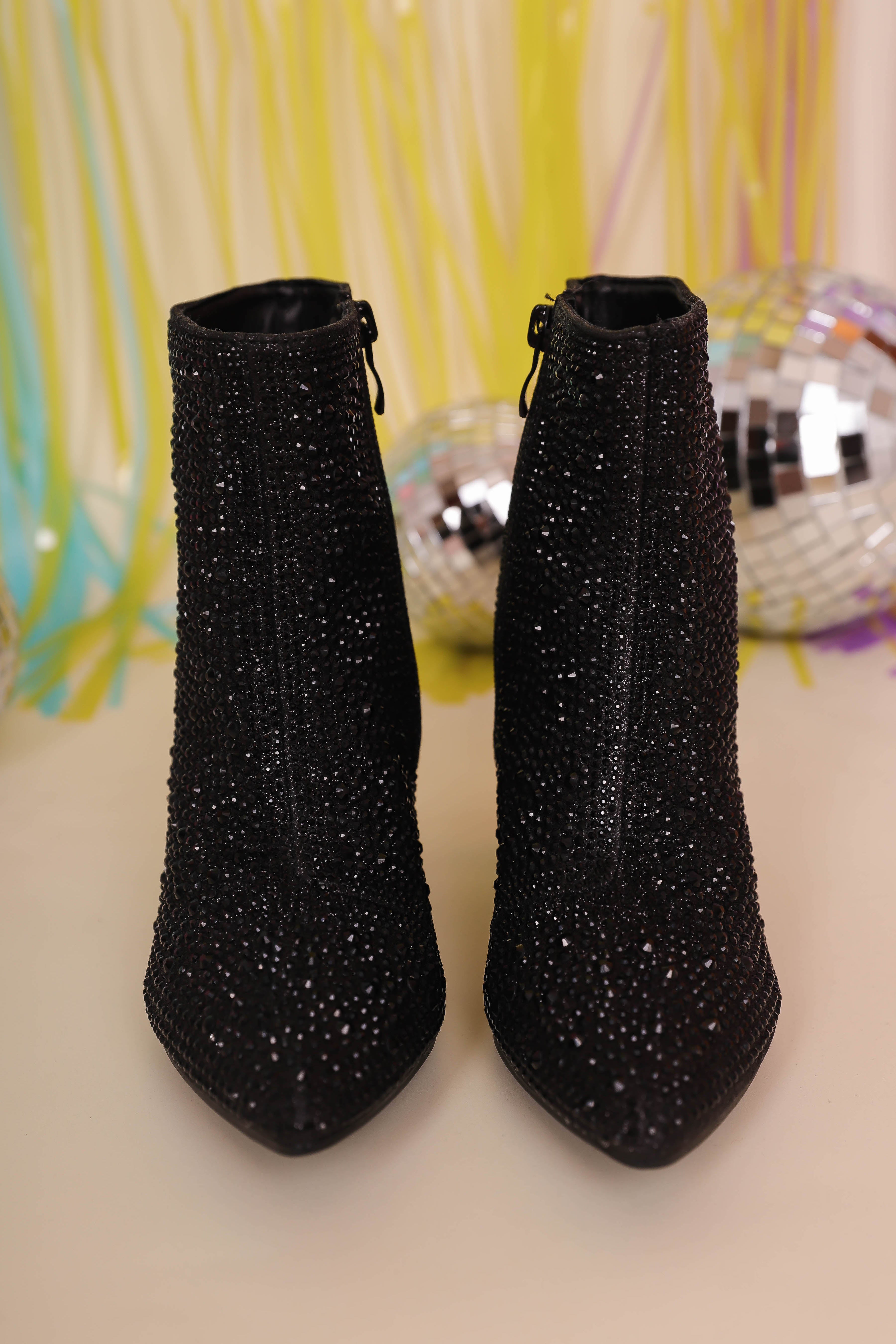 Garcelle Rhinestone Booties-Black