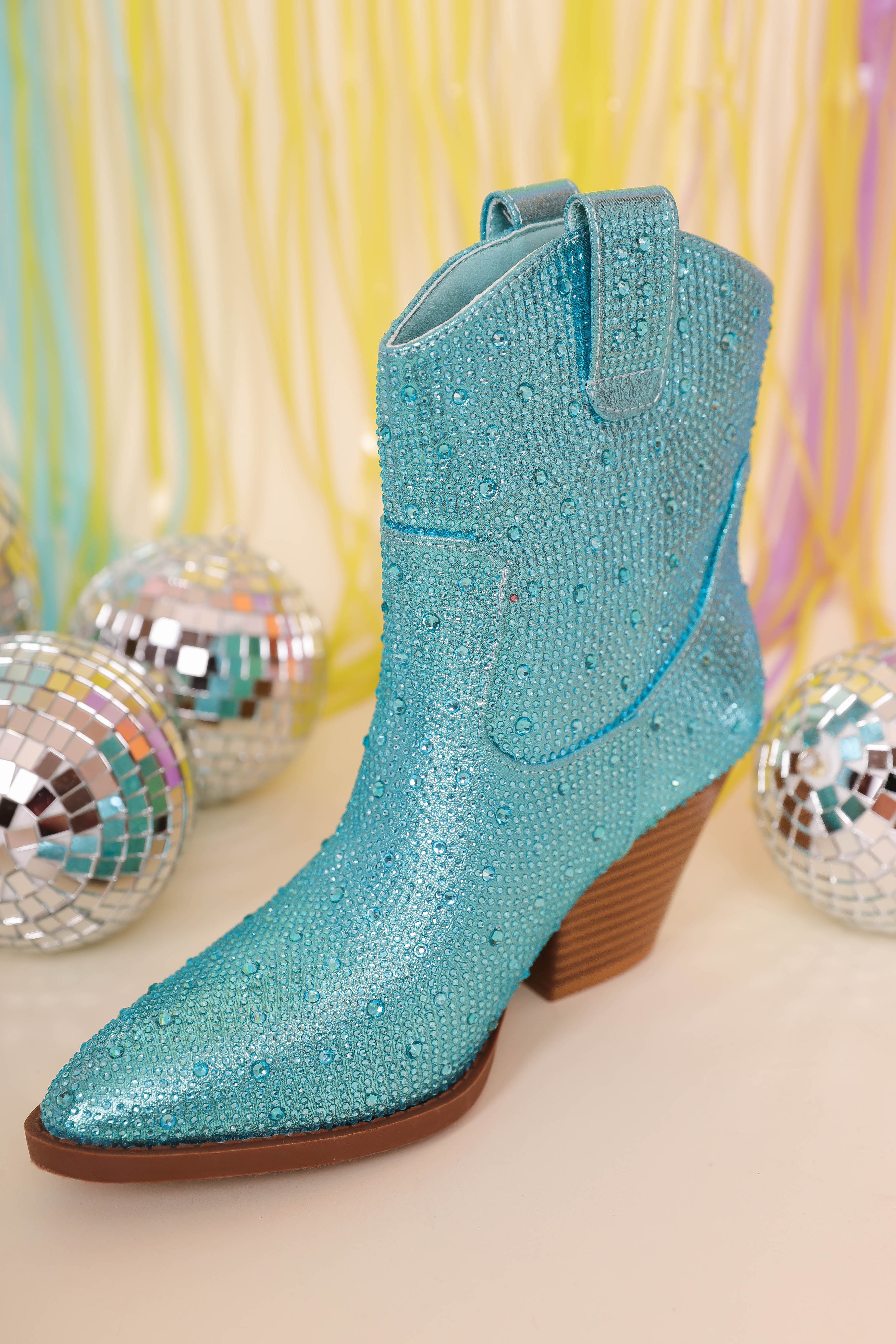 Gretchen Rhinestone Booties-Blue