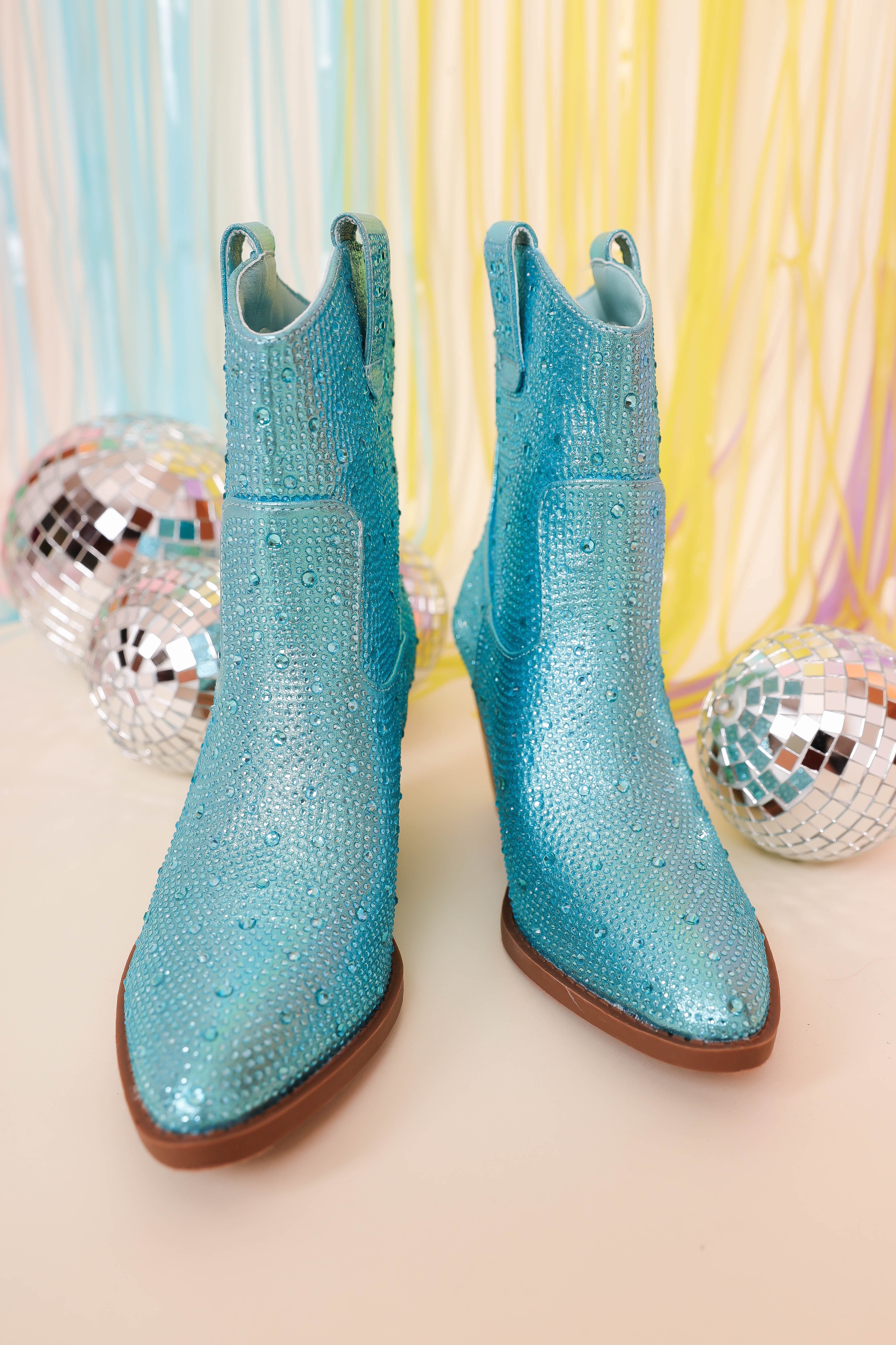 Gretchen Rhinestone Booties-Blue