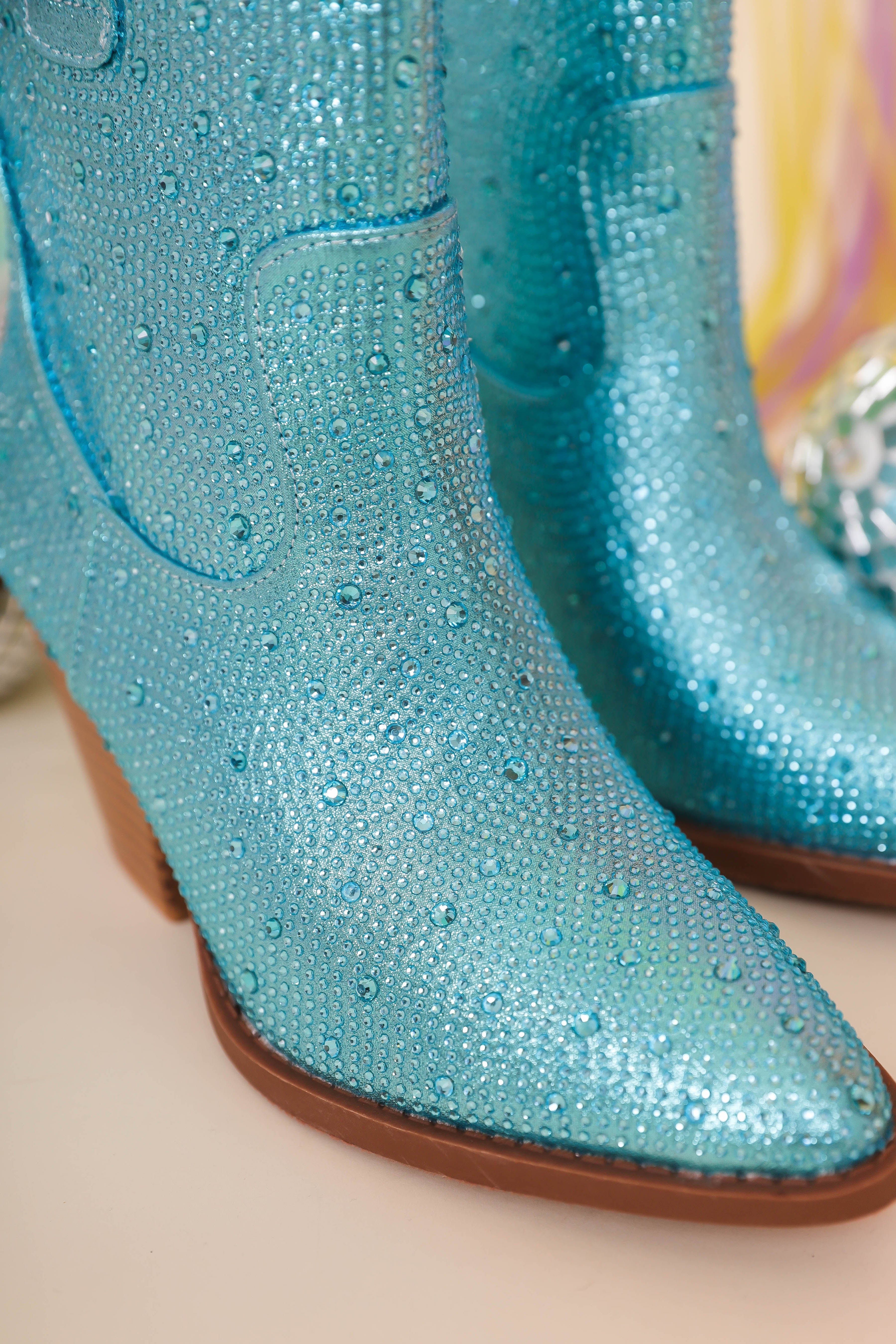 Gretchen Rhinestone Booties-Blue