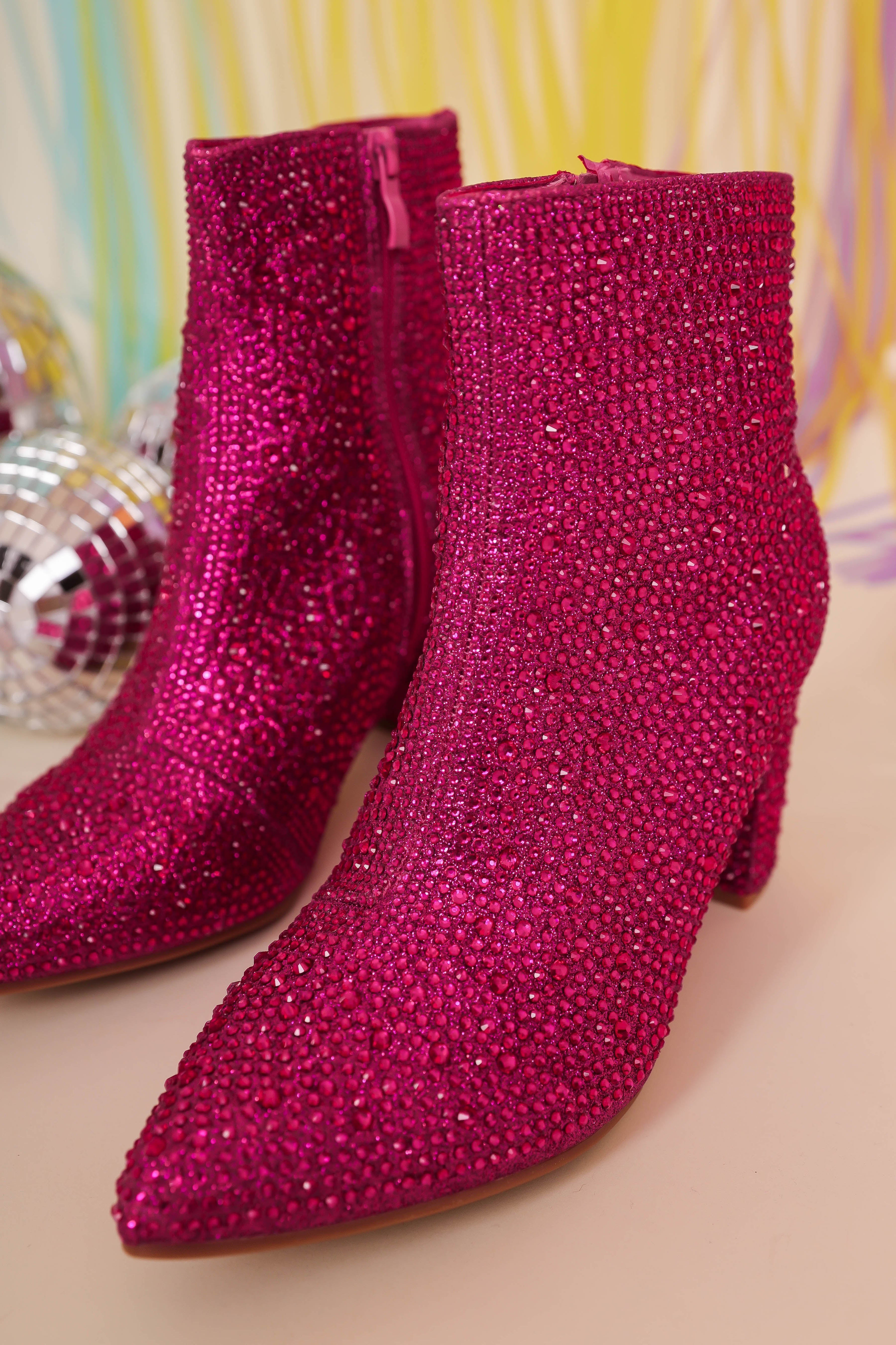 RESTOCK: Garcelle Rhinestone Booties-Fuchsia