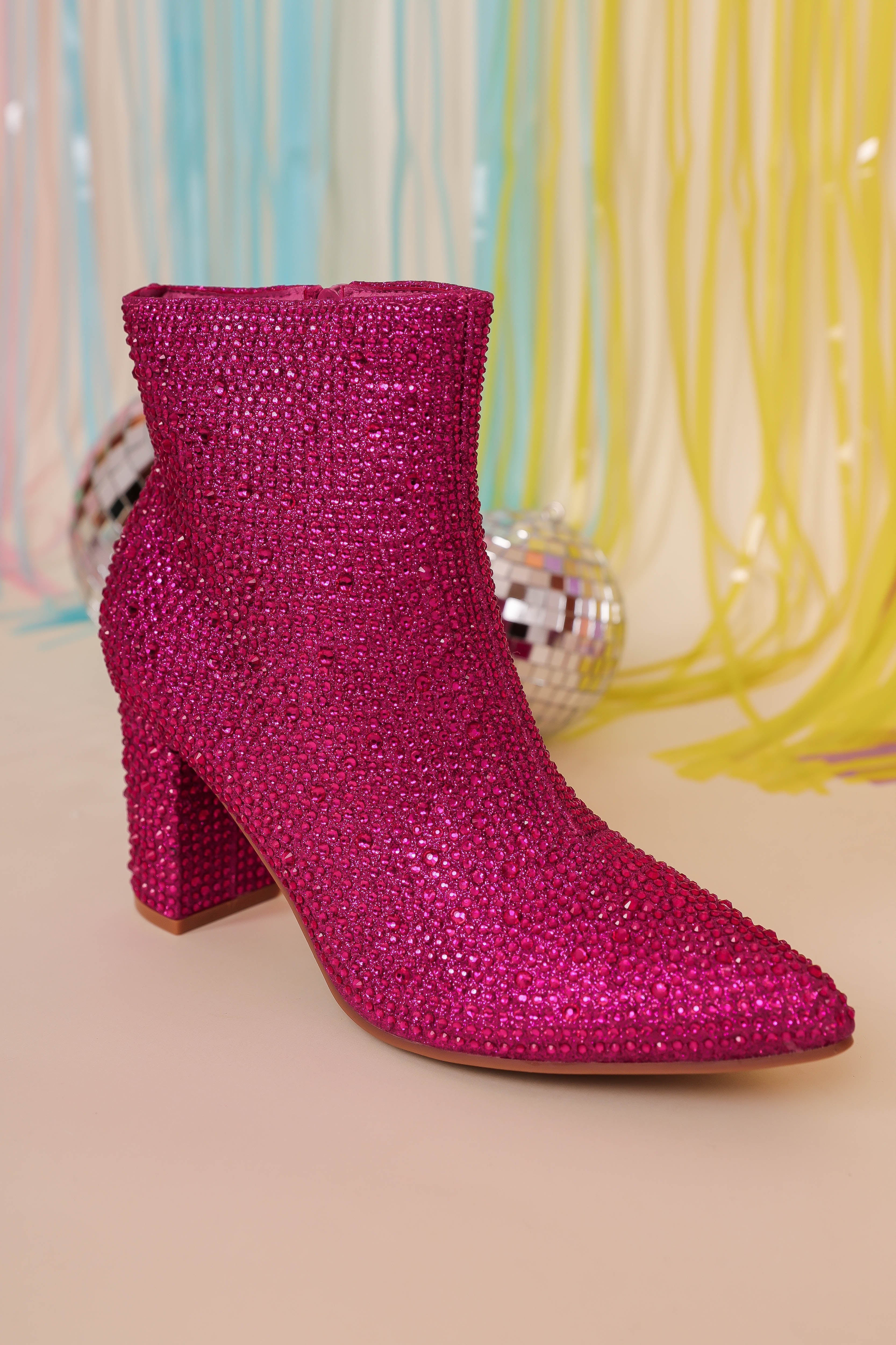 RESTOCK: Garcelle Rhinestone Booties-Fuchsia