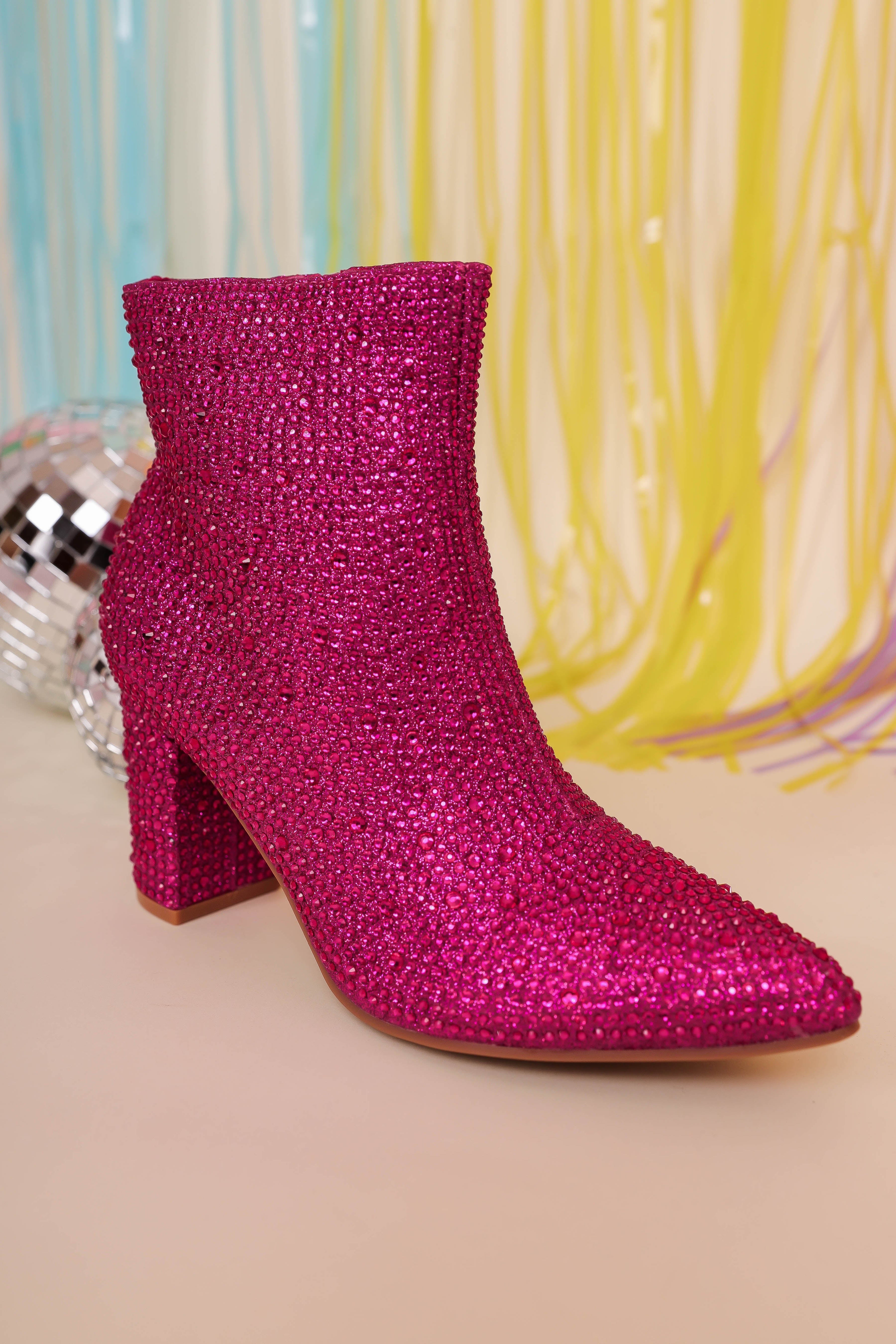 RESTOCK: Garcelle Rhinestone Booties-Fuchsia