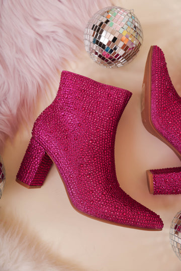 RESTOCK: Garcelle Rhinestone Booties-Fuchsia