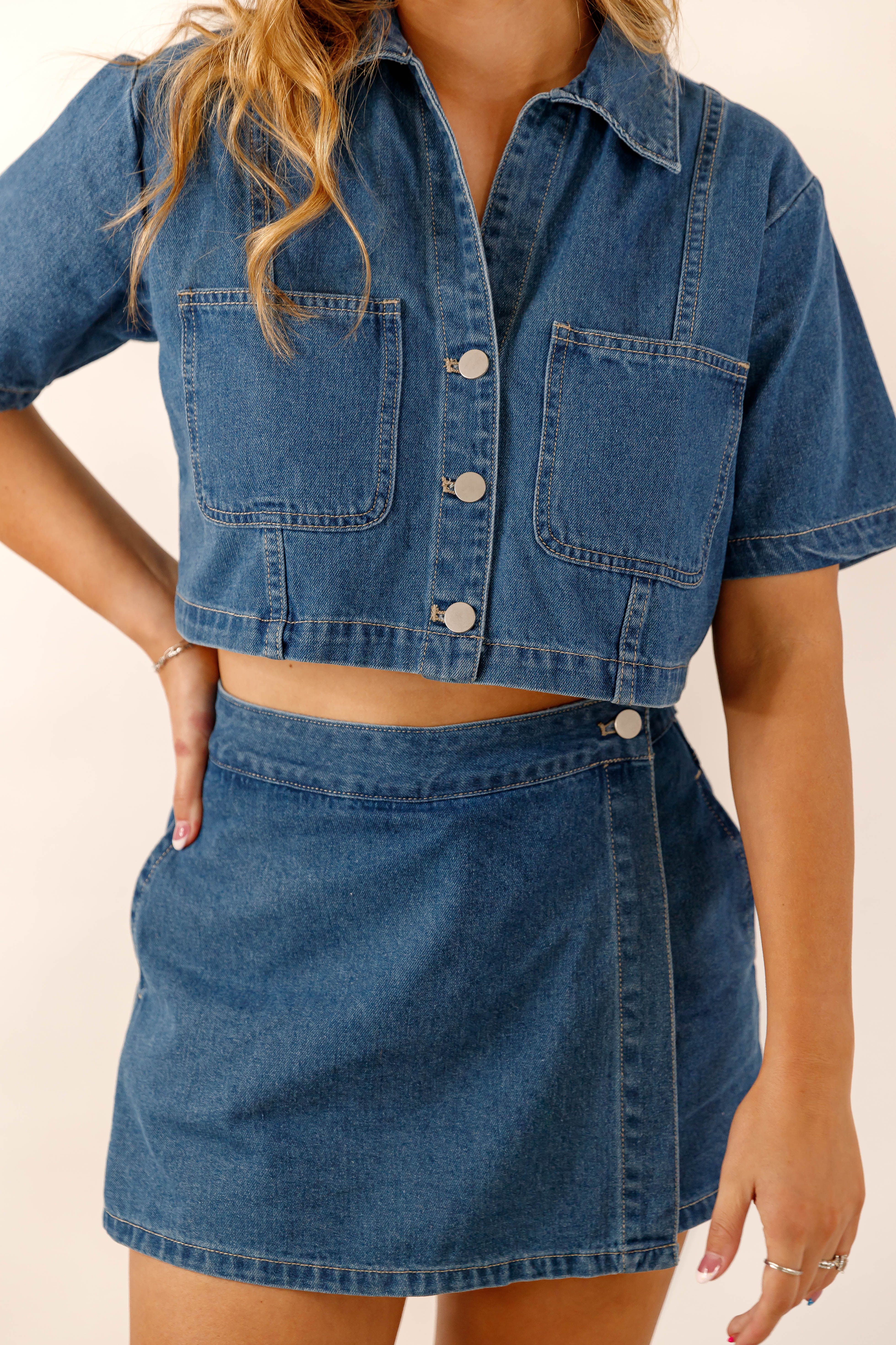 See You There Denim Crop Top