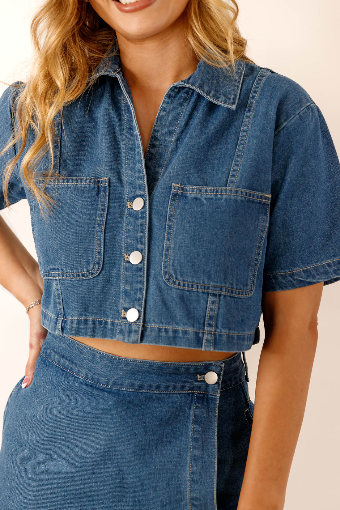 See You There Denim Crop Top