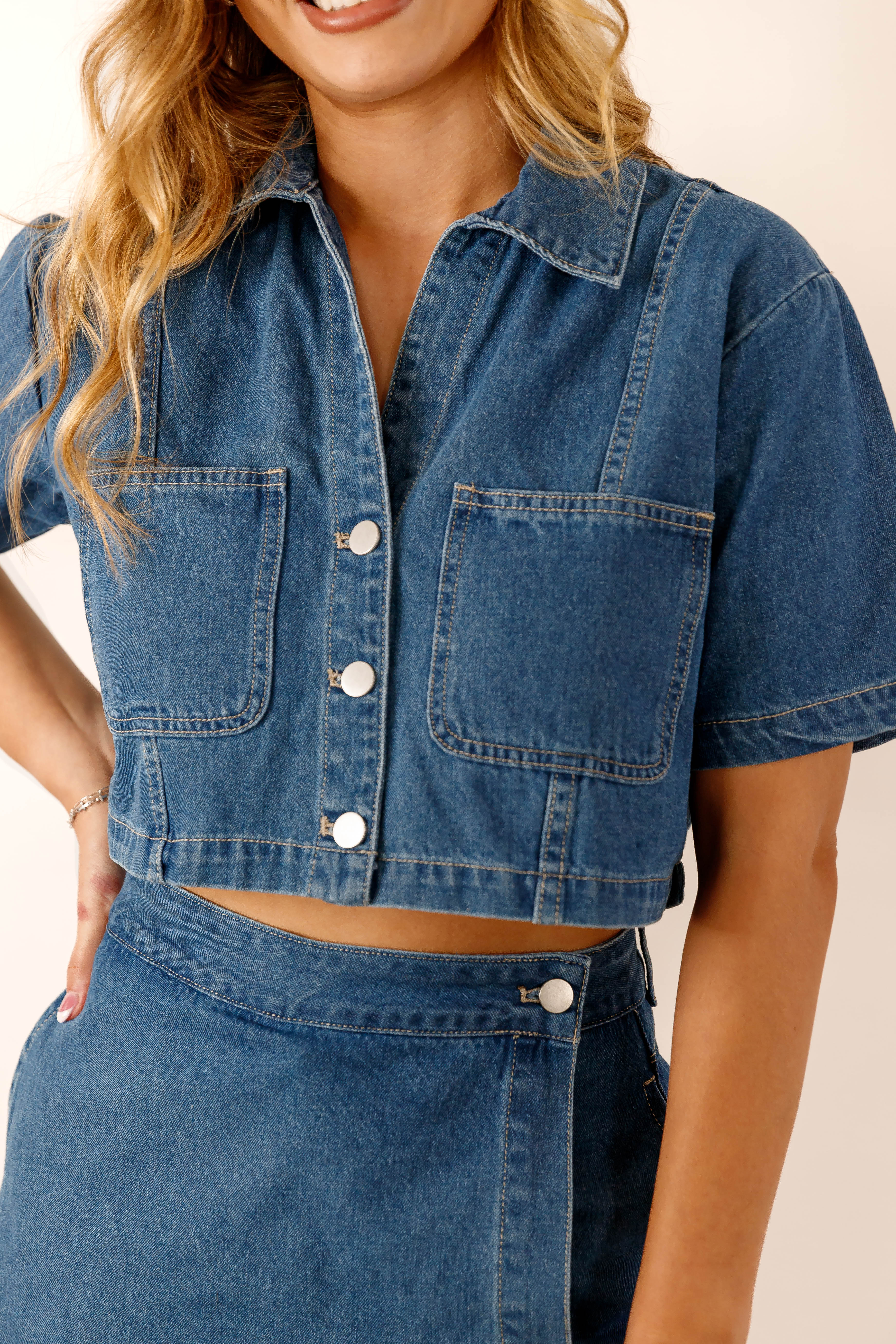See You There Denim Crop Top