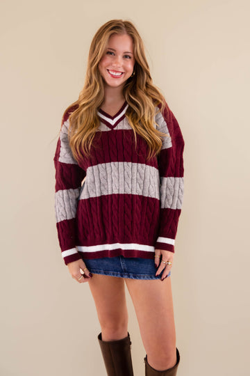 RESTOCK: Take A Minute Sweater-Maroon