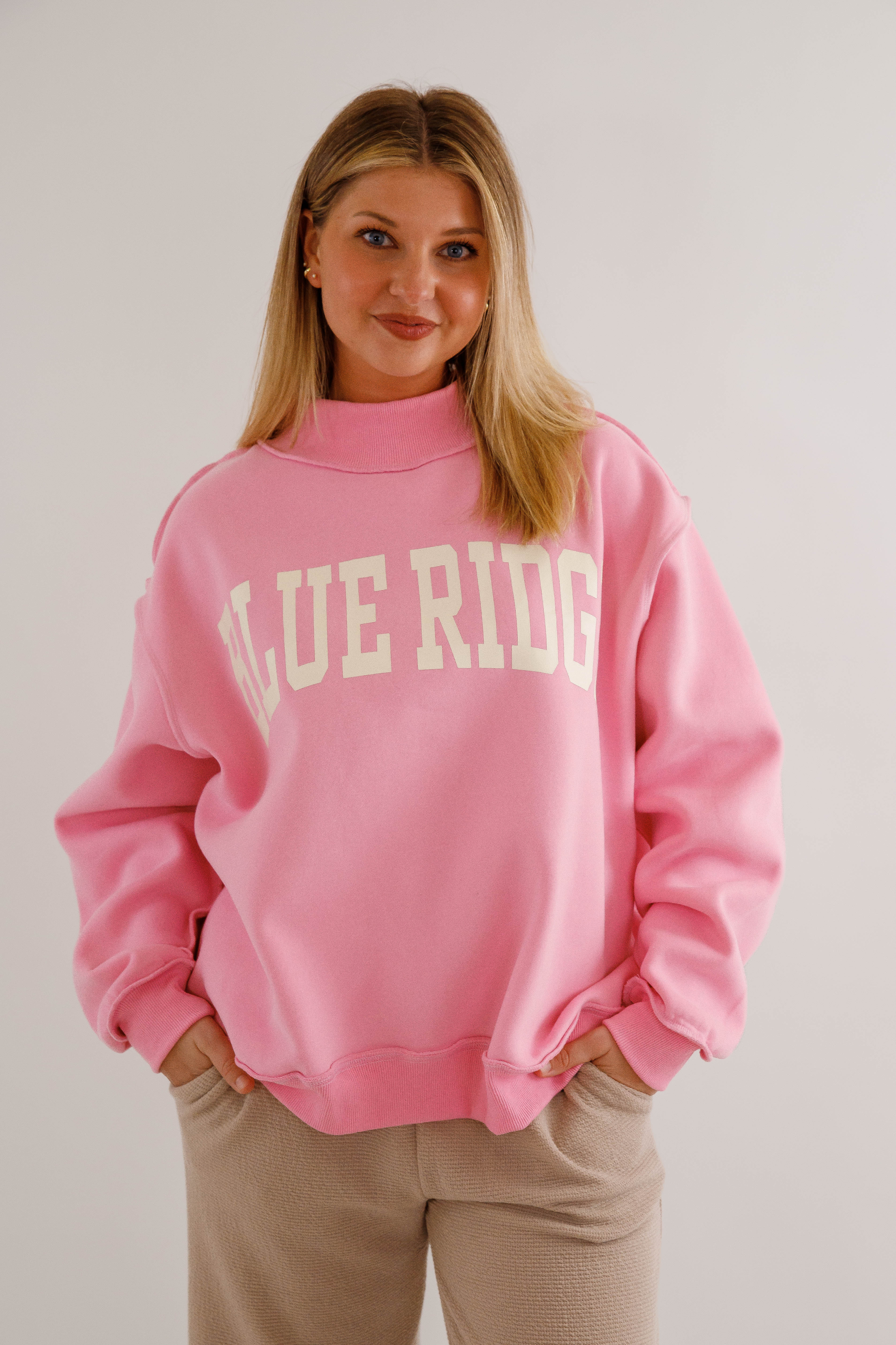 Blue Ridge Mockneck Pullover-Pink Reversible