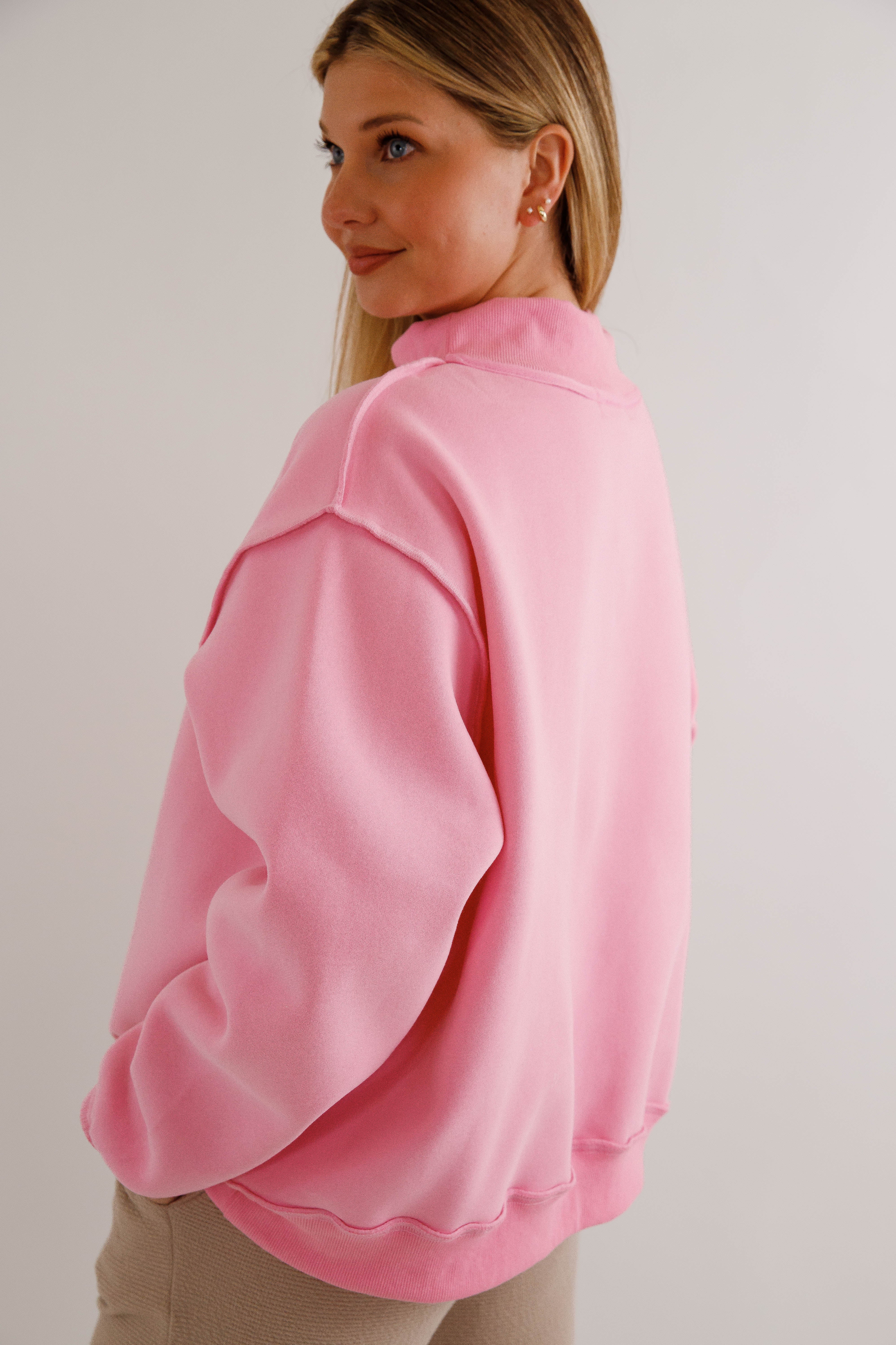 Blue Ridge Mockneck Pullover-Pink Reversible