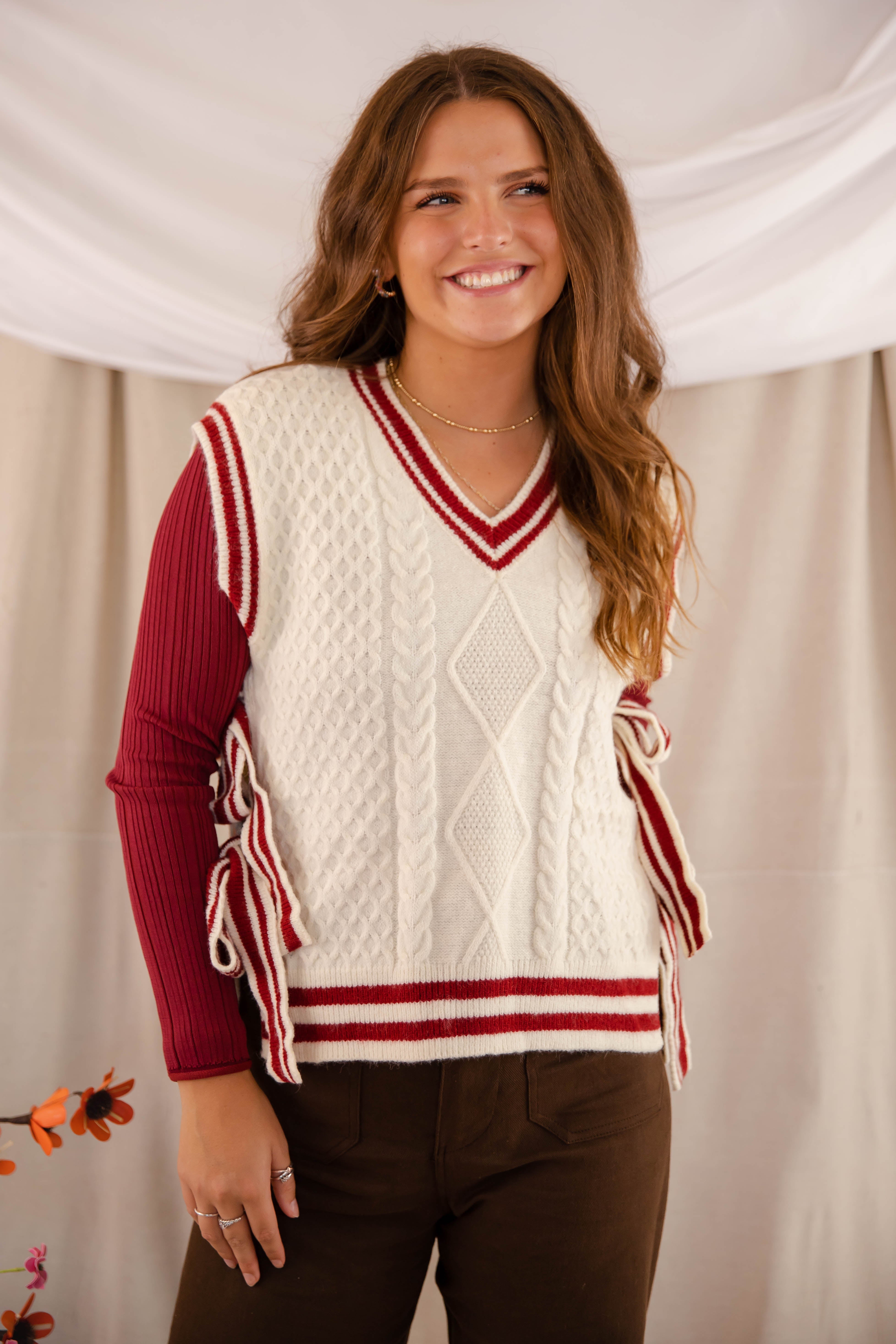 FINAL SALE: Truth Or Dare Sweater Vest-Brick