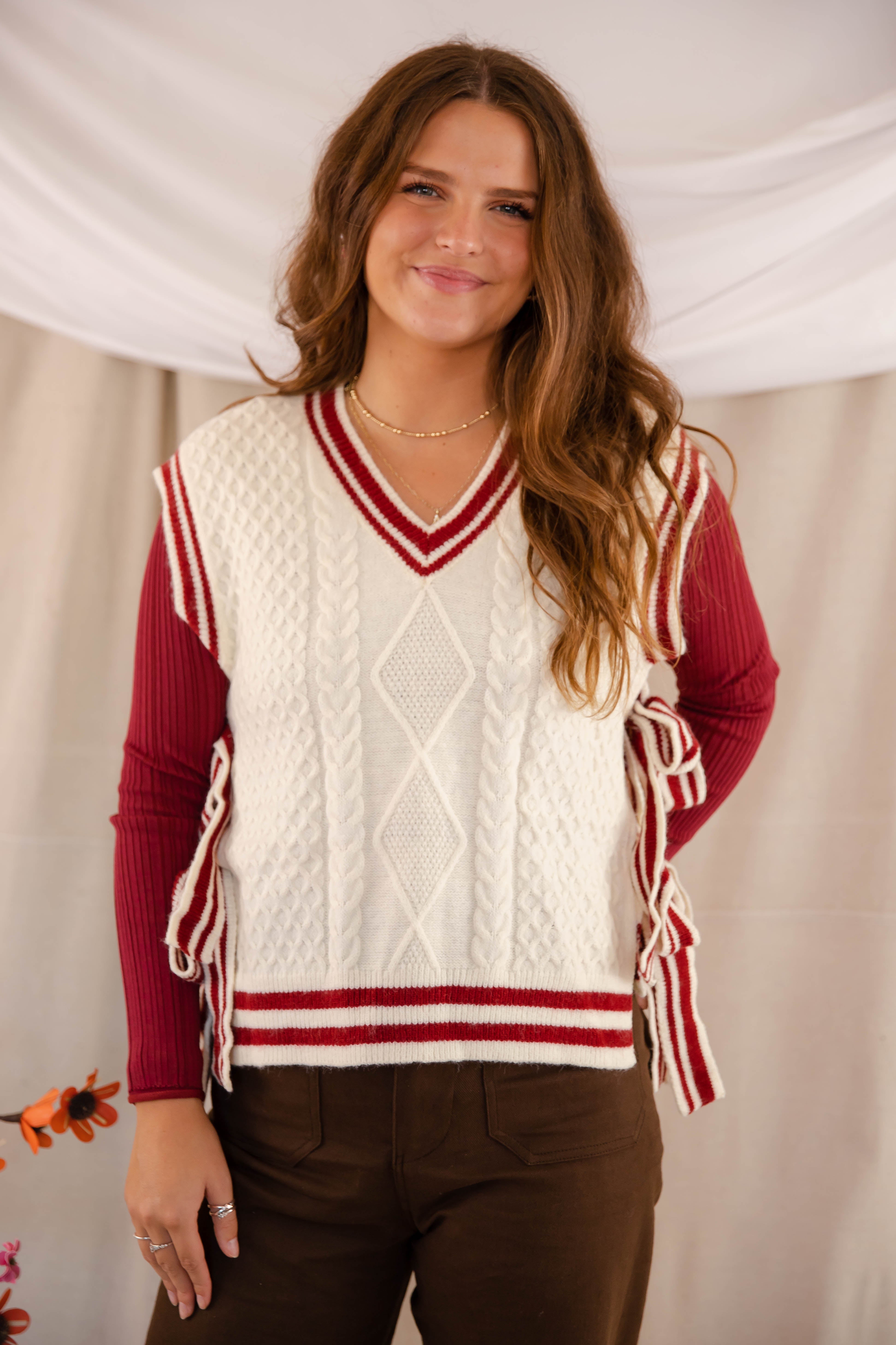 FINAL SALE: Truth Or Dare Sweater Vest-Brick