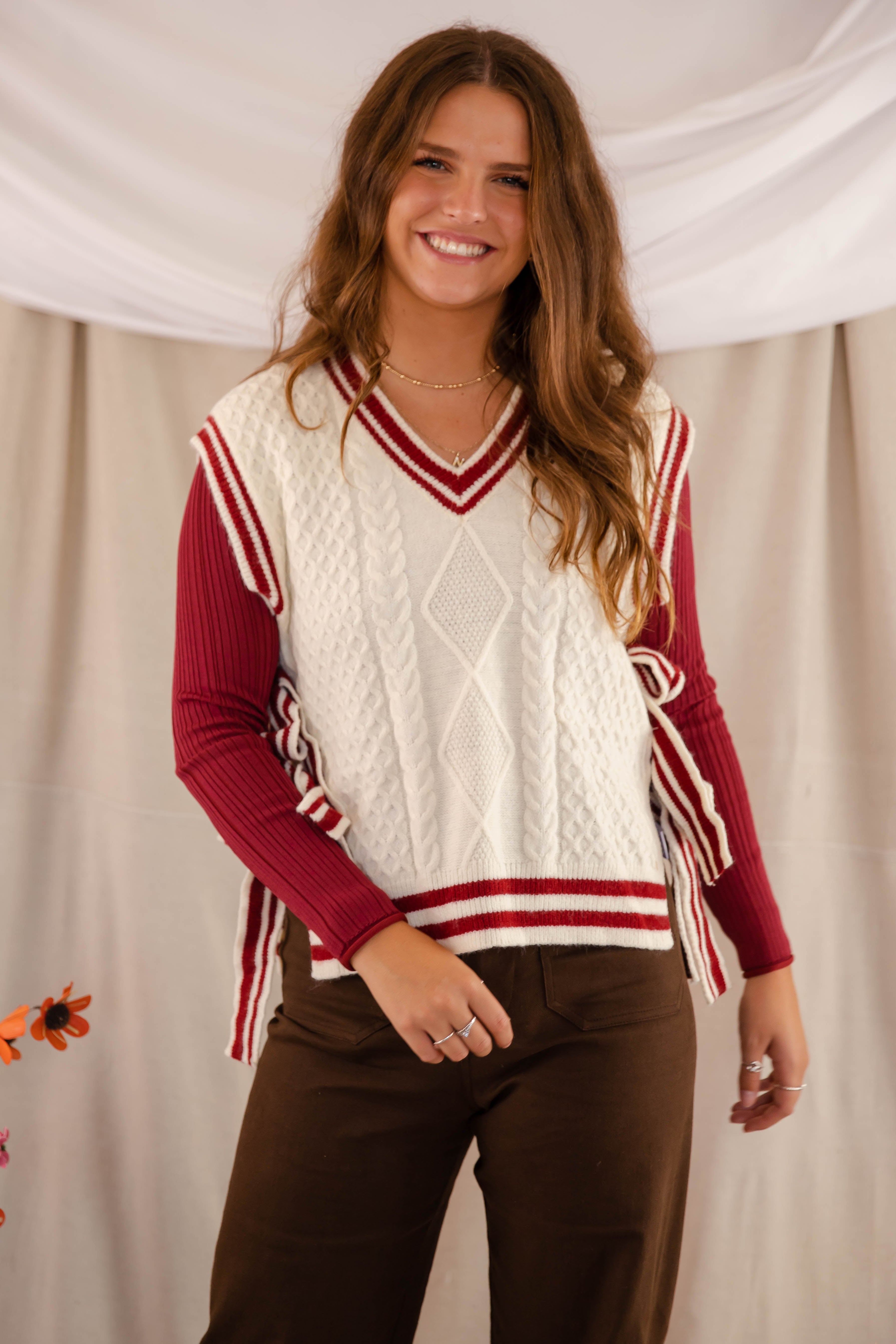 FINAL SALE: Truth Or Dare Sweater Vest-Brick
