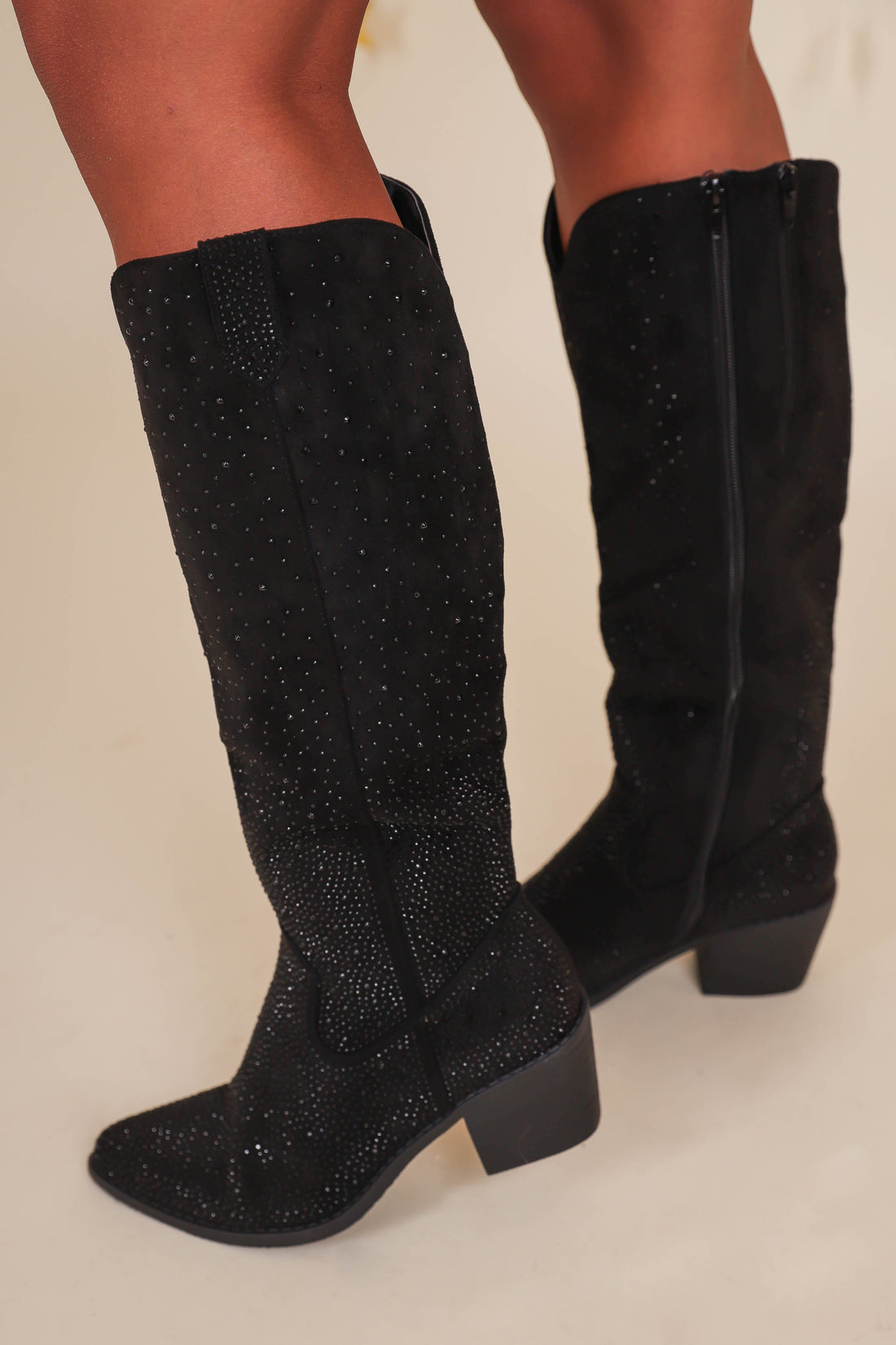 Dolly Rhinestone Western Boots-Black