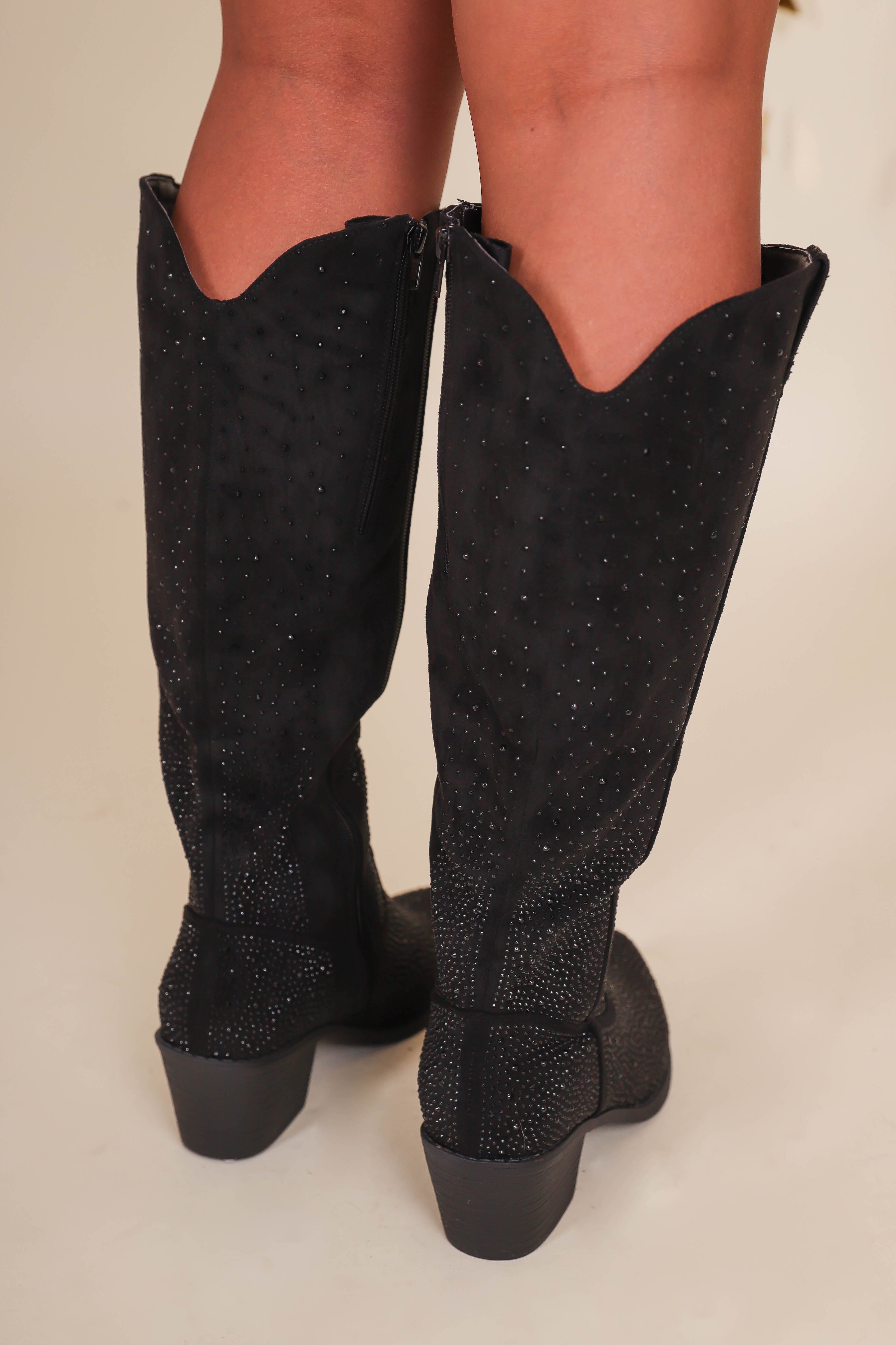 Dolly Rhinestone Western Boots-Black