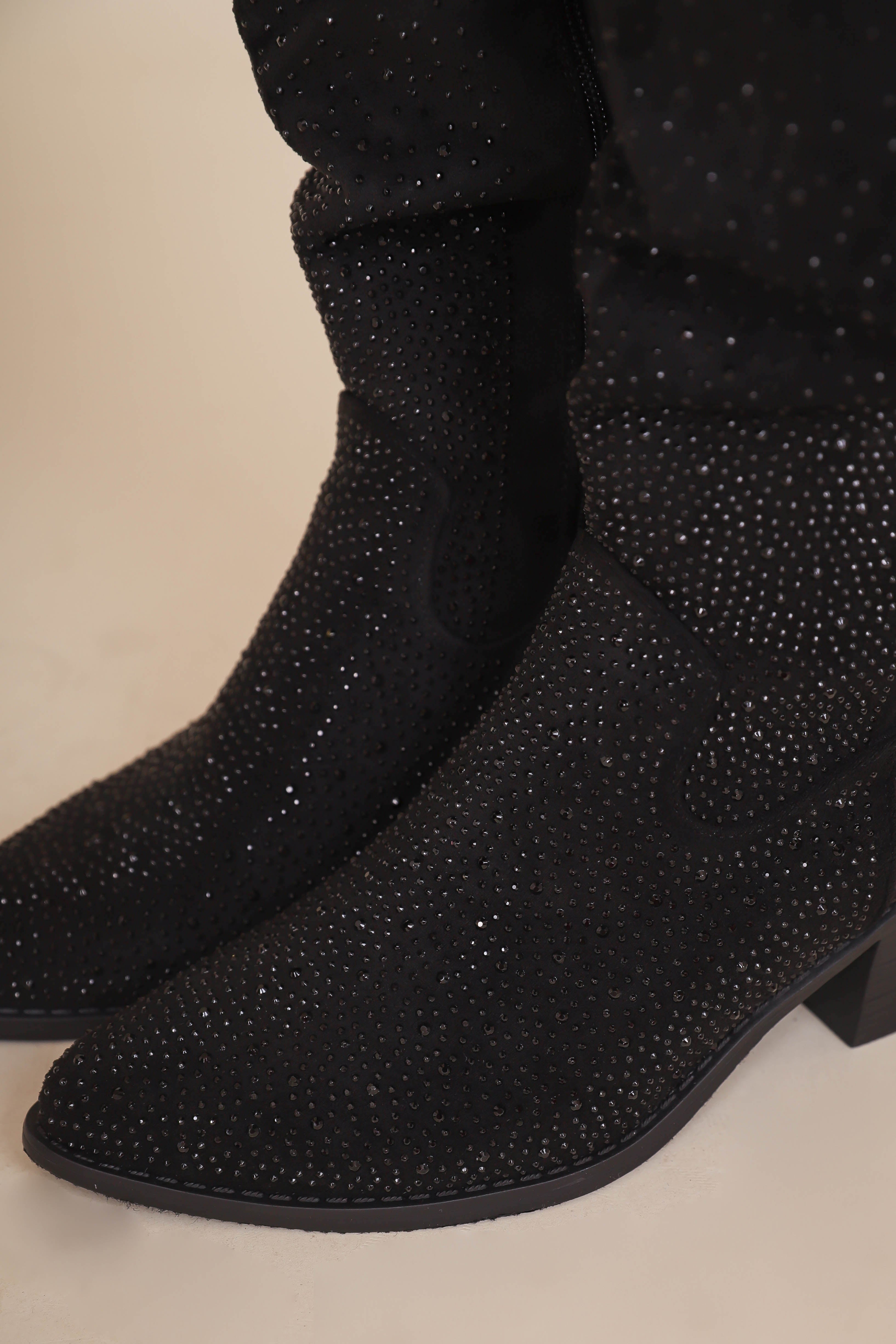 Dolly Rhinestone Western Boots-Black