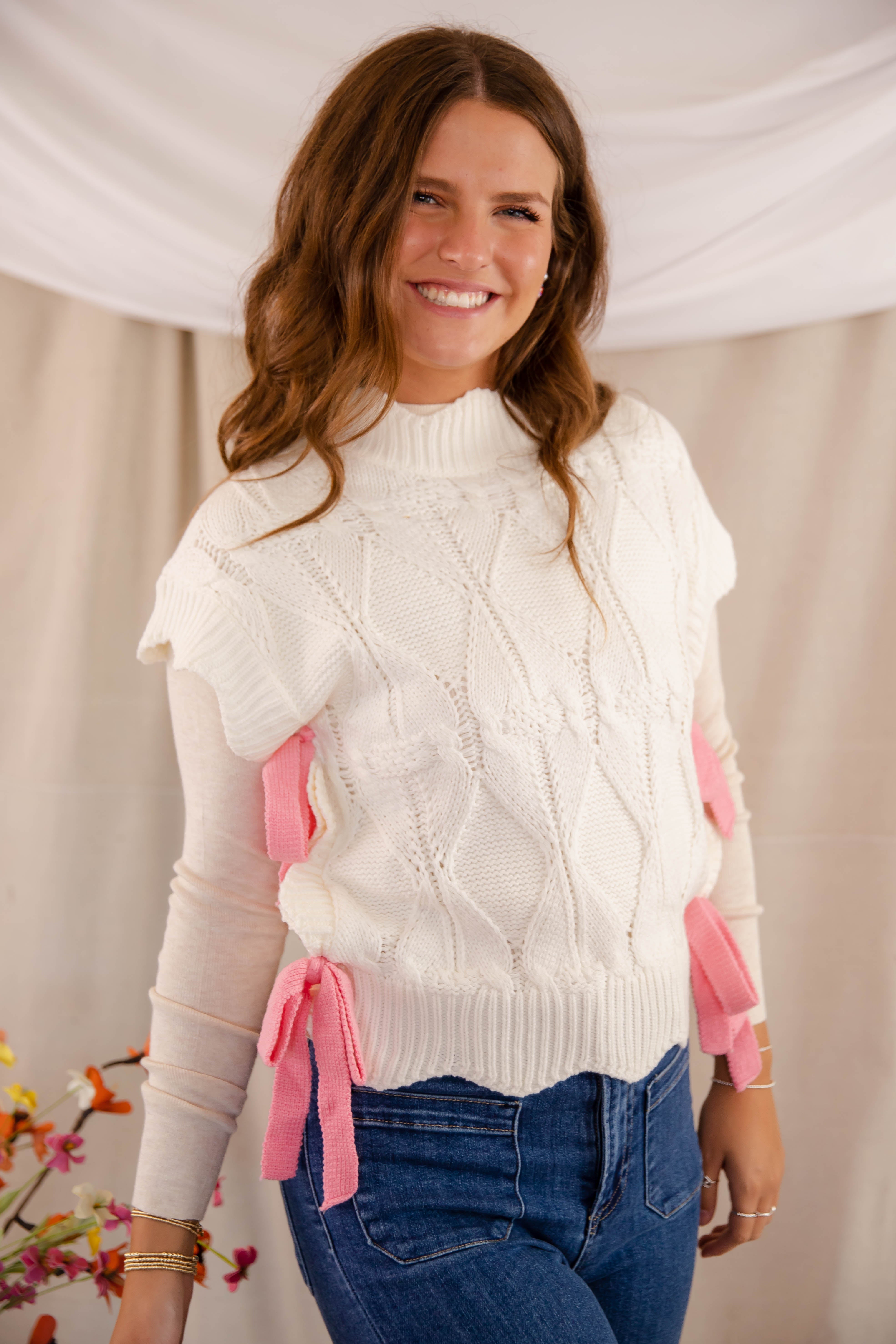FINAL SALE: Please and Thank You Sweater Vest-Ivory/Pink