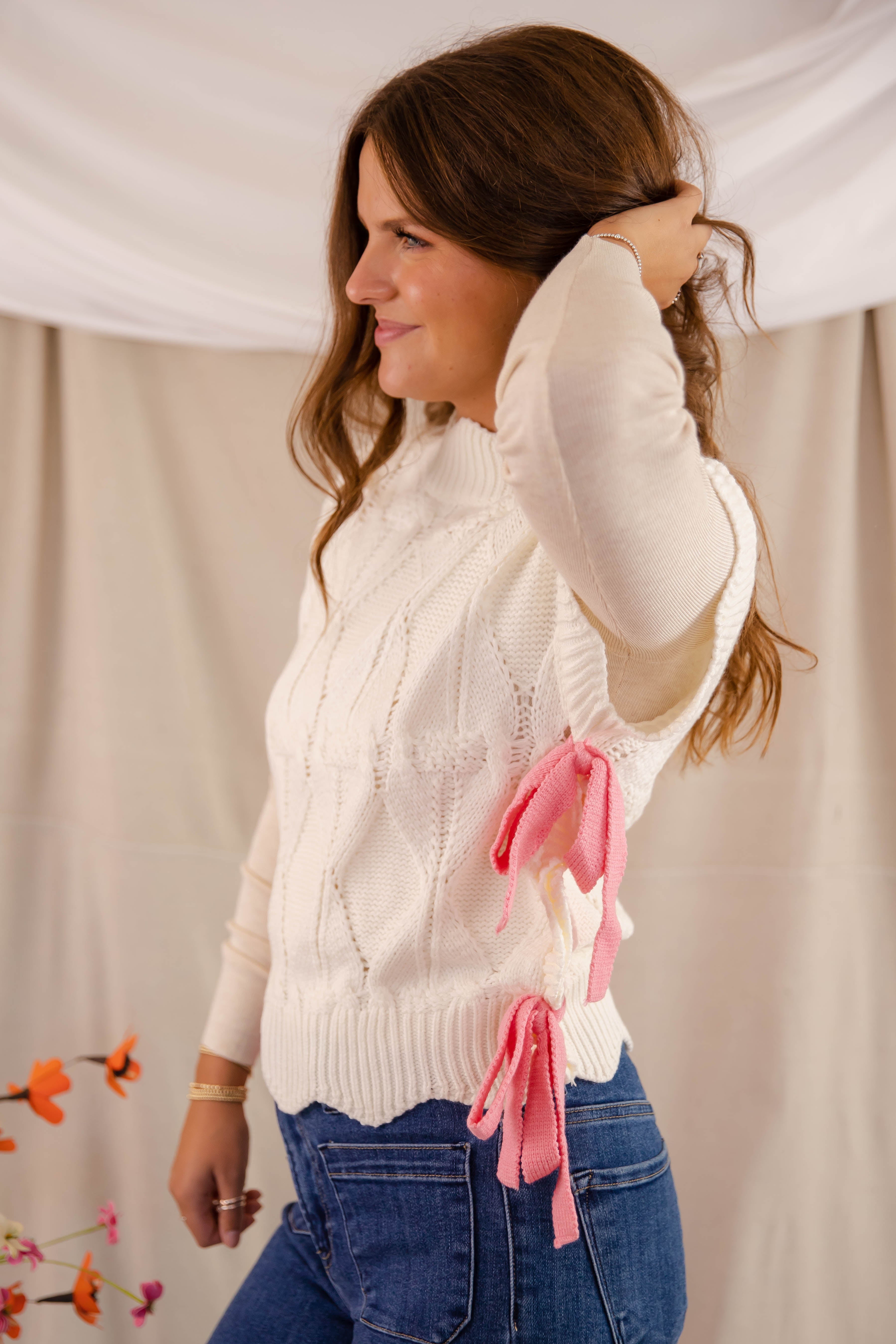 FINAL SALE: Please and Thank You Sweater Vest-Ivory/Pink