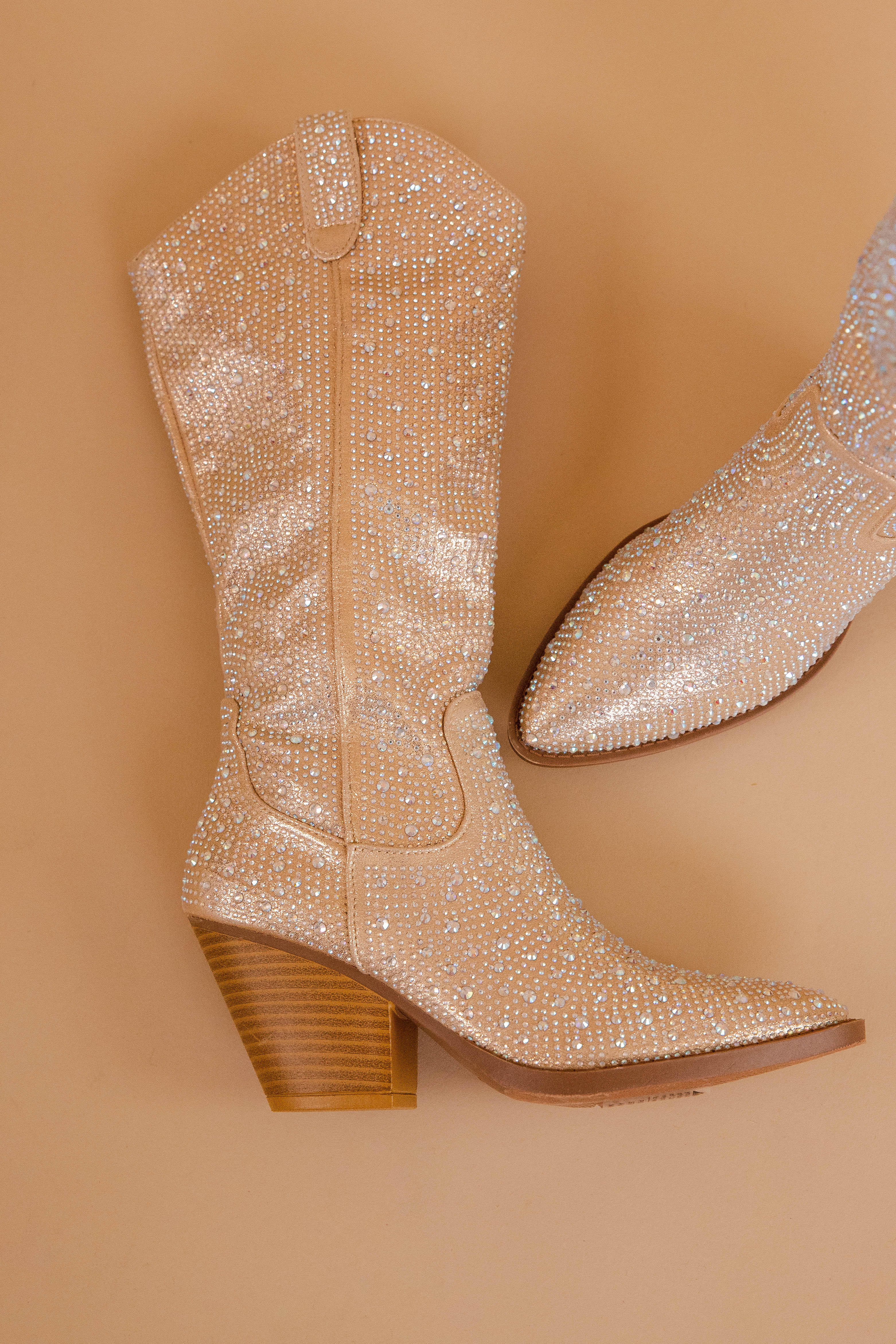 RESTOCK: Kyle Rhinestone Western Boots-Champagne