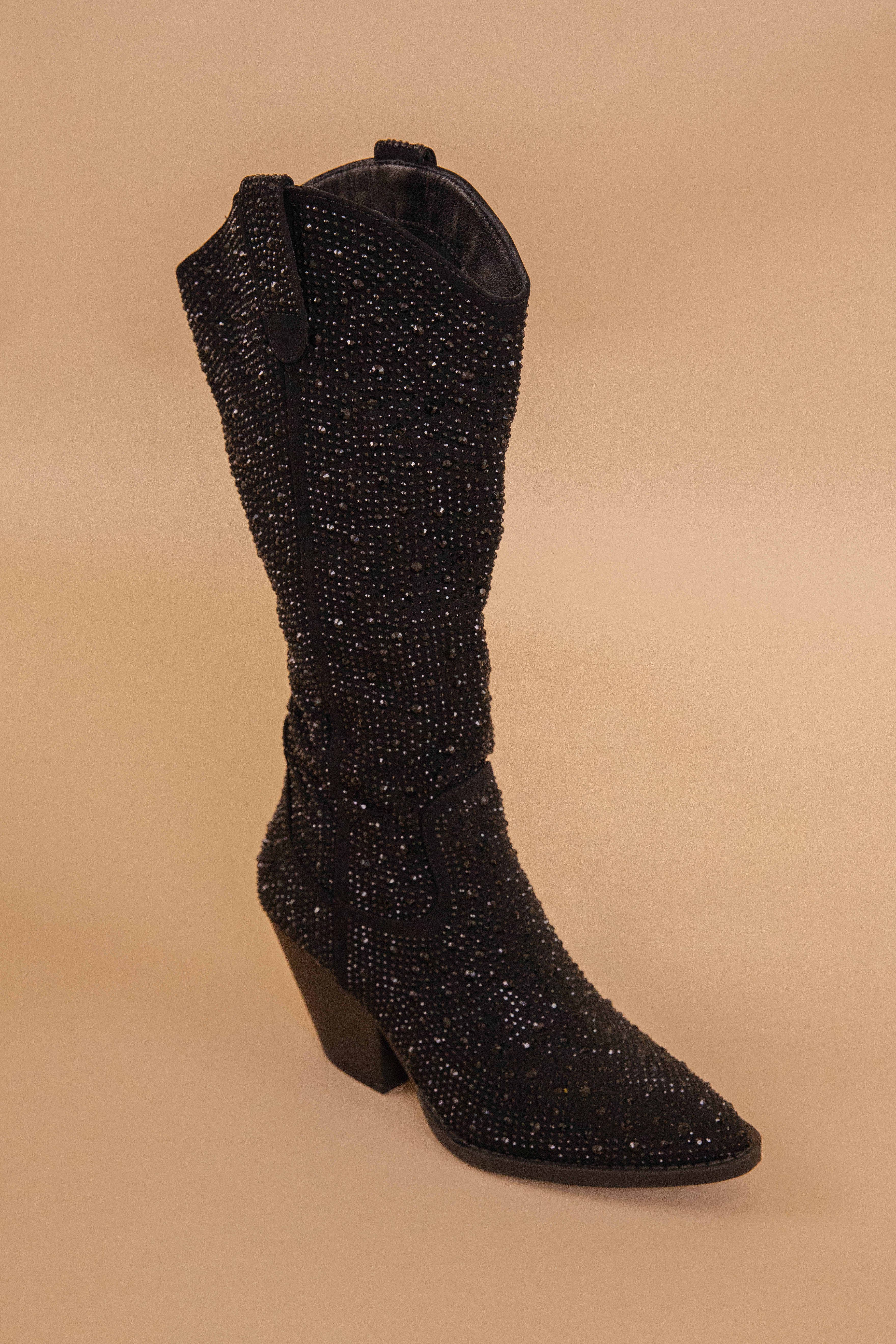 RESTOCK: Kyle Rhinestone Western Boots-Black