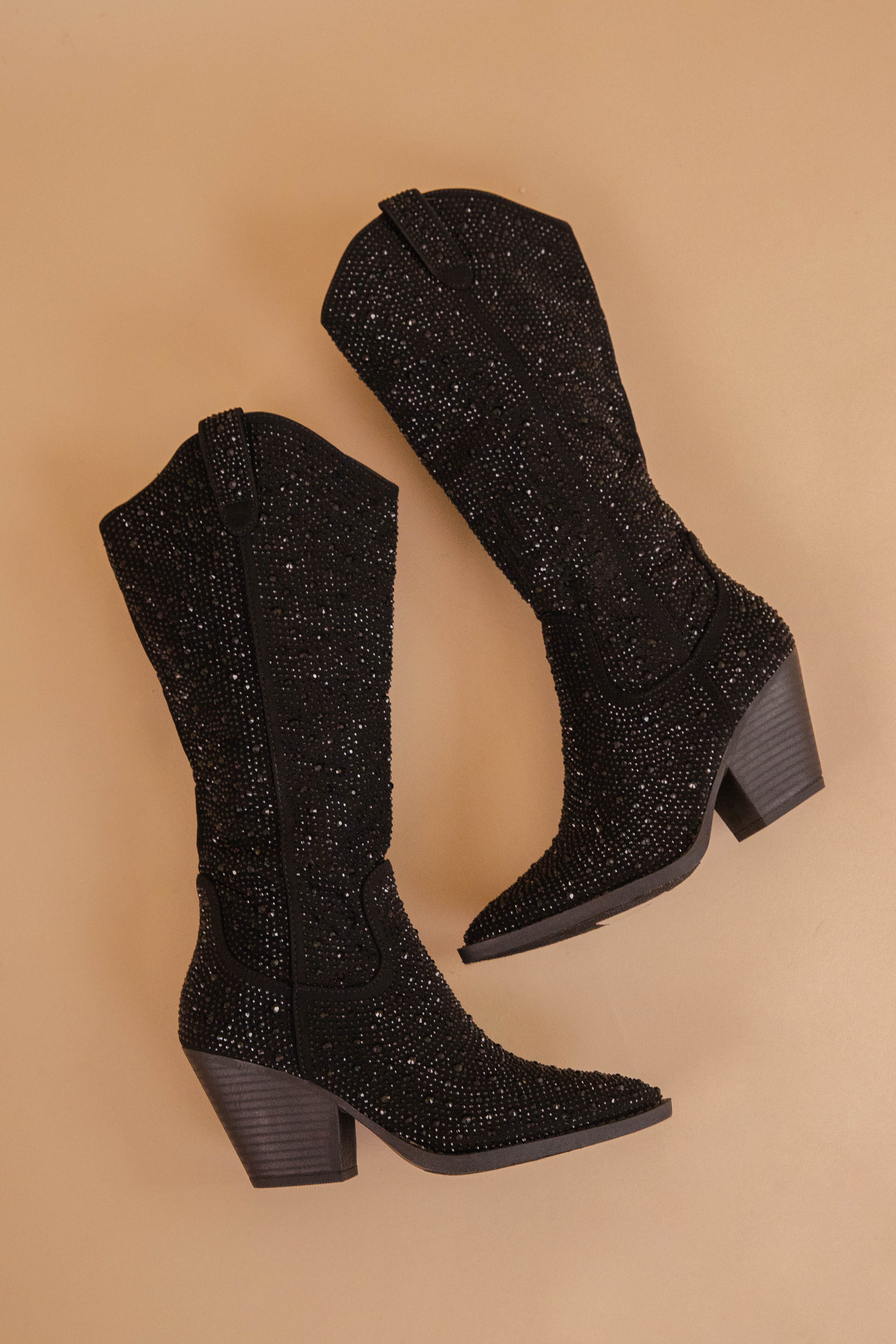 RESTOCK: Kyle Rhinestone Western Boots-Black