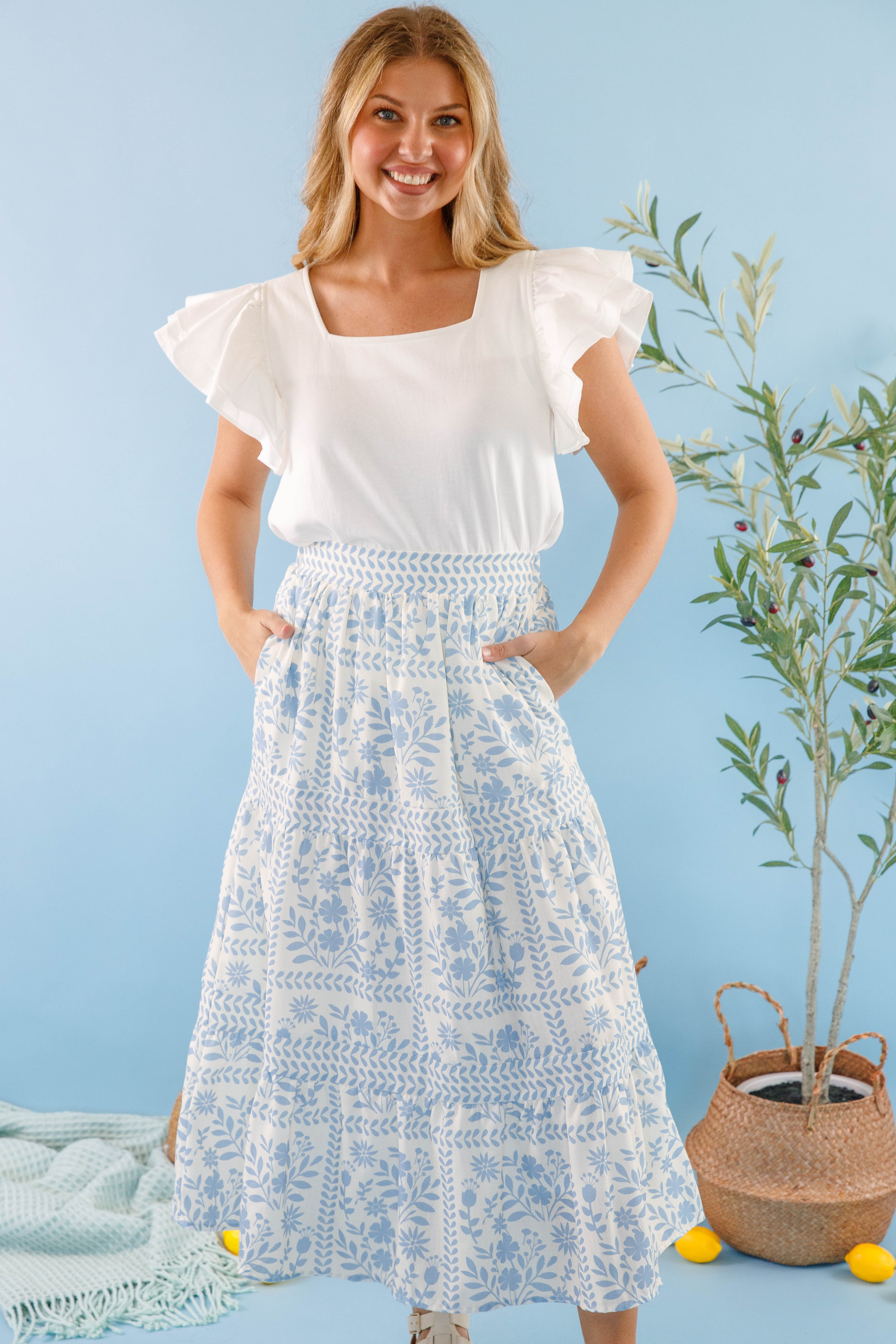 Lots Of Happiness Midi Skirt-Sky Blue