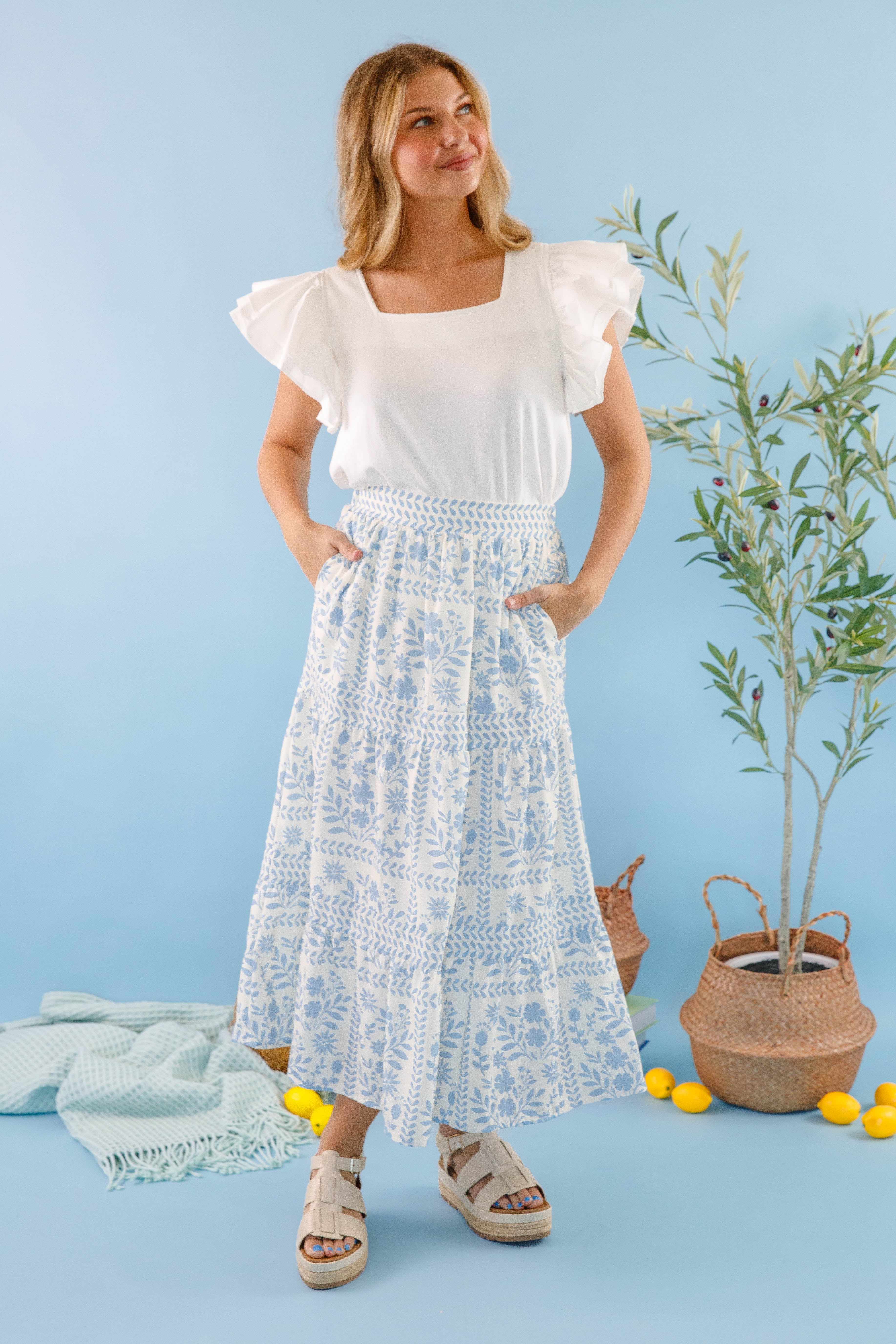 Lots Of Happiness Midi Skirt-Sky Blue