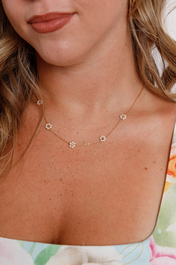 Blooming Lovely Beaded Necklace-White