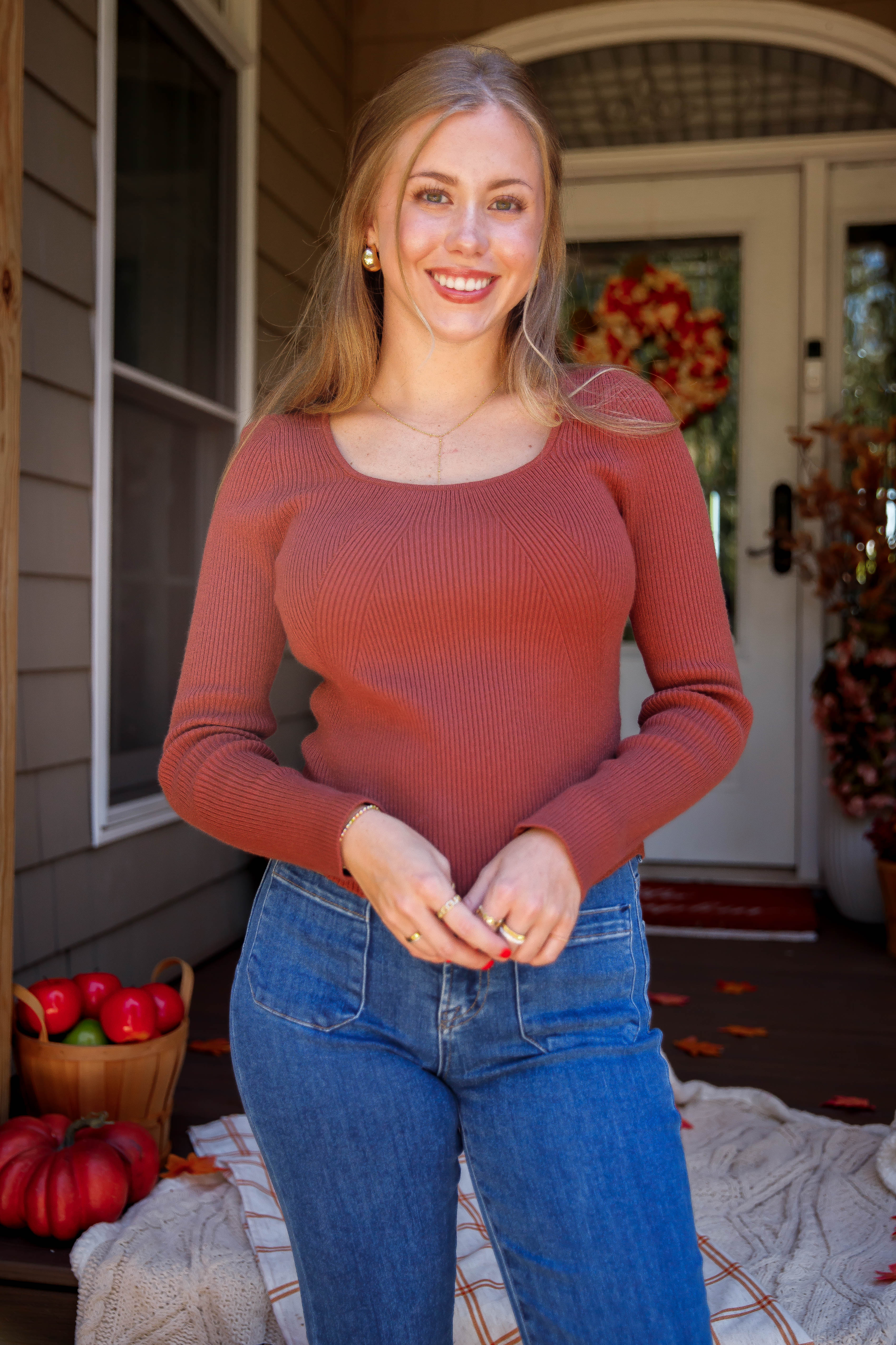 Holding On To Faith Ribbed Top-Rust